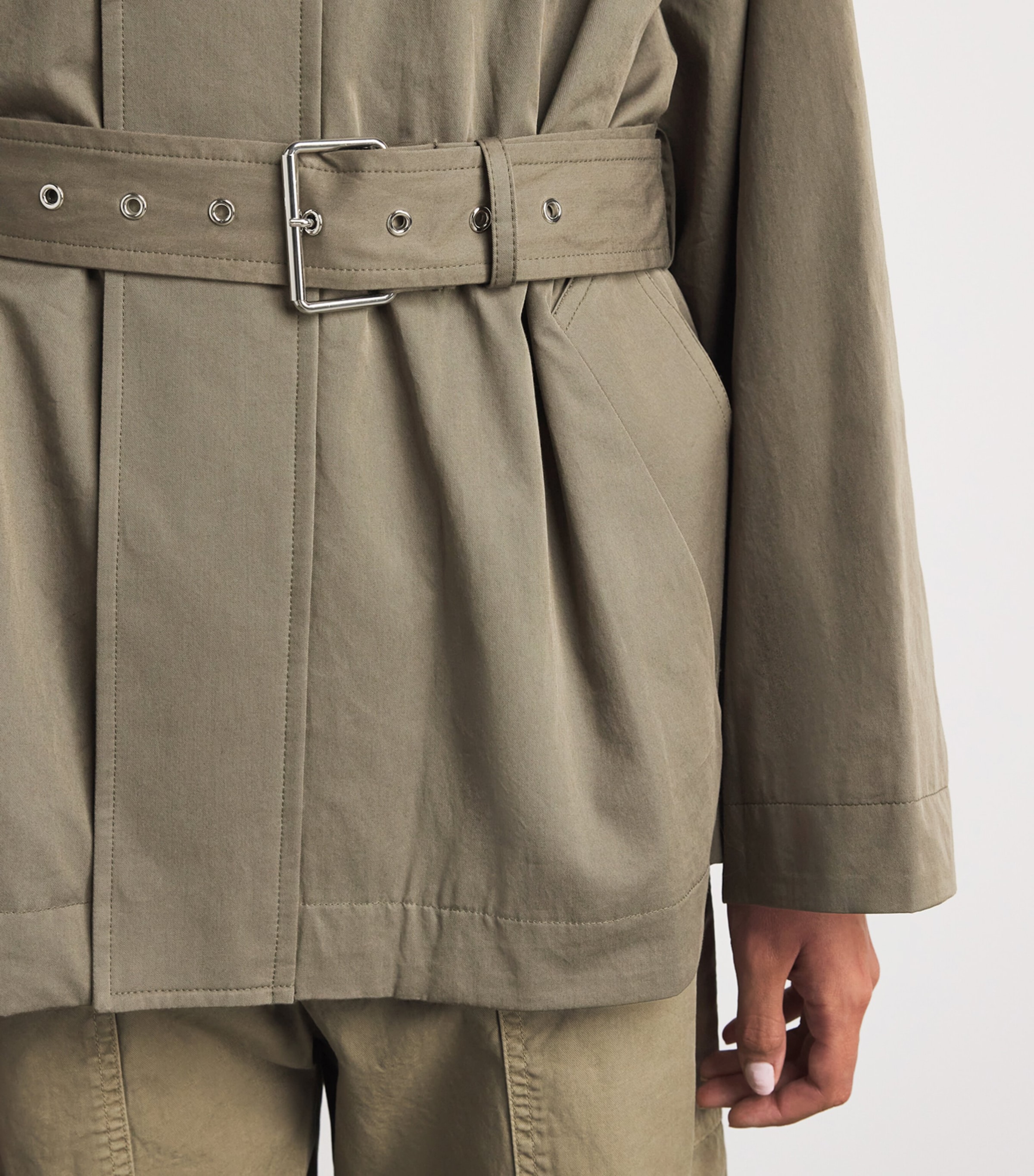 FRAME Womens The Field Short Trench Coat Army Image 3