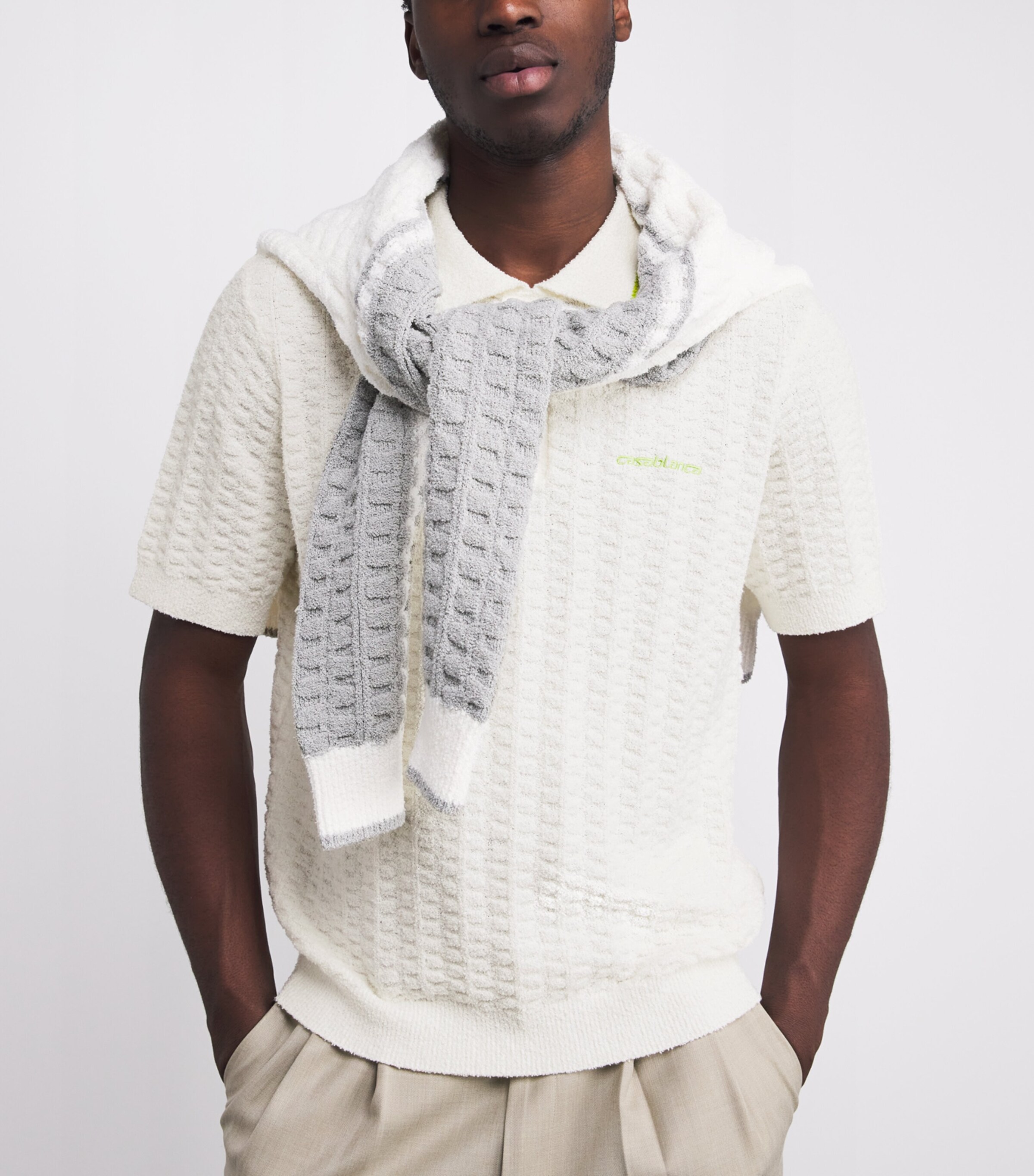 Cotton-Blend Bouclé Polo Shirt WHITE Image 6