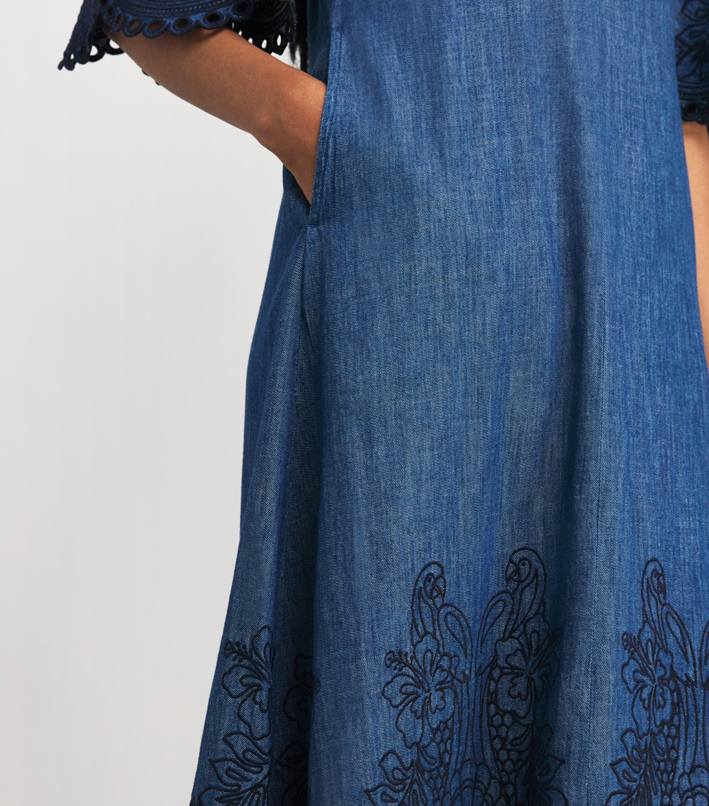 Zimmermann Denim Embroidered Coco Maxi Dress | Harrods US