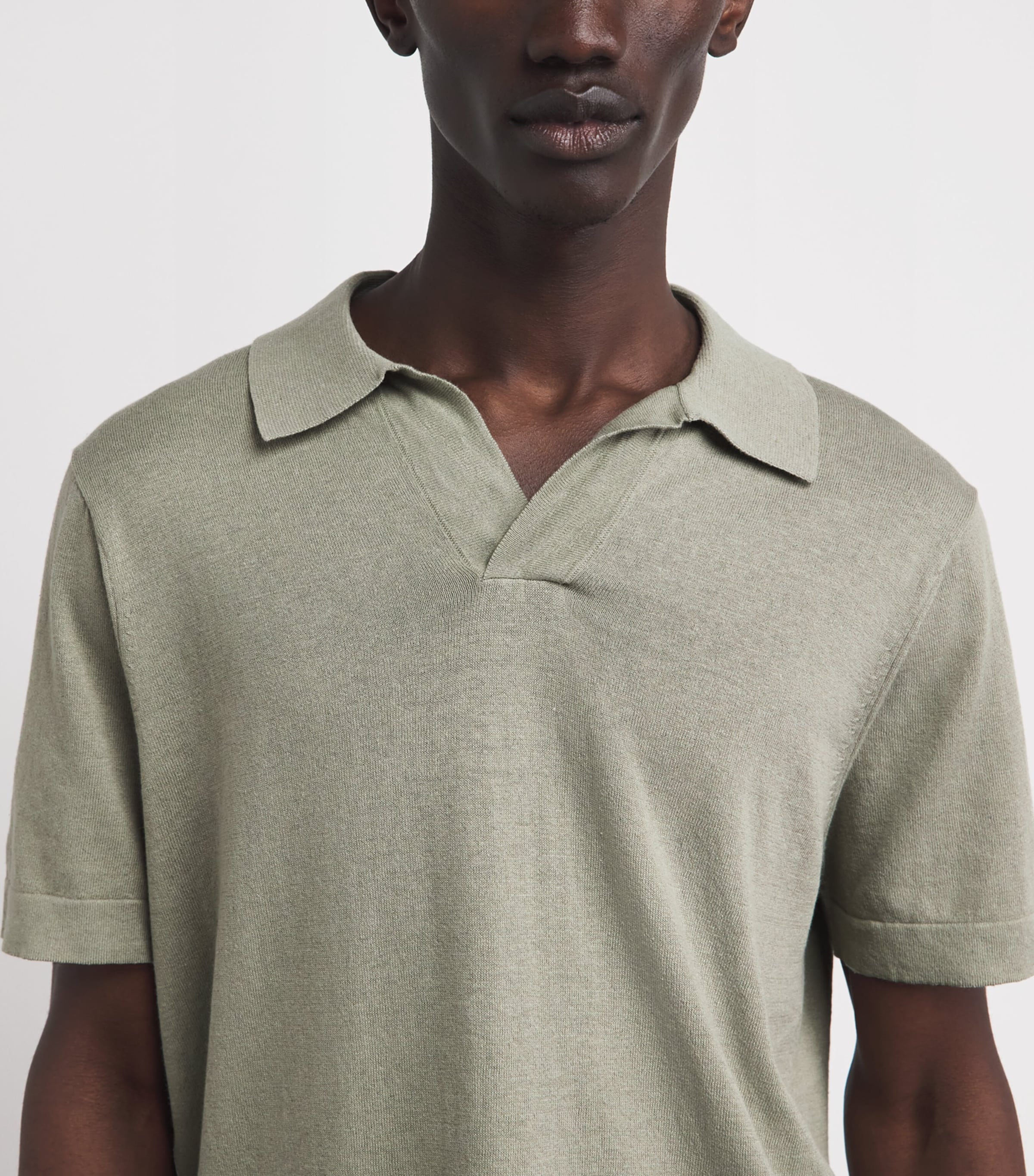 NN.07 Mens Cotton-Linen Ryan Polo Shirt Sage Green Image 3