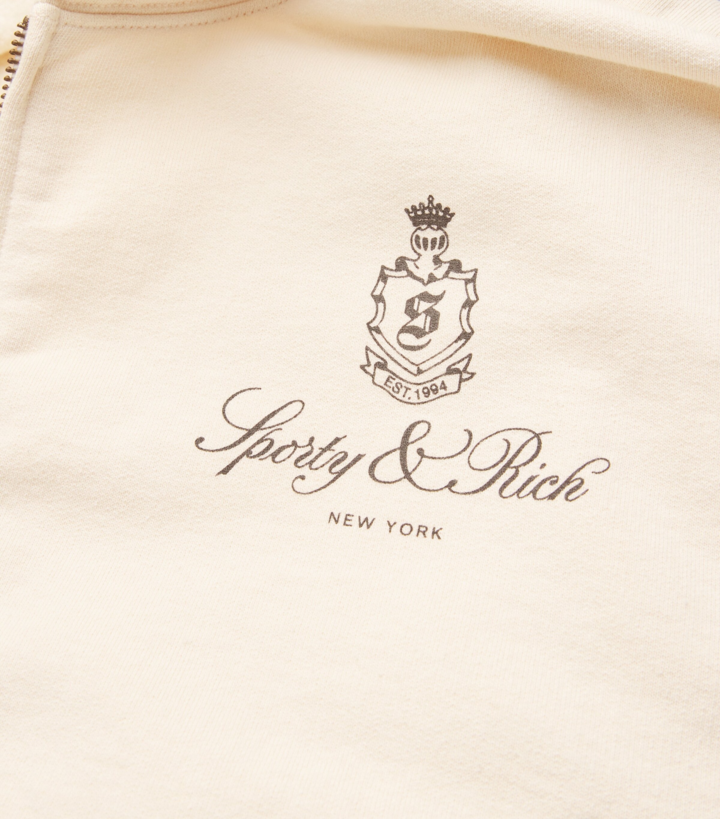 Sporty & Rich Womens Cotton Vendome Zip Hoodie Cream Chocolate Image 5