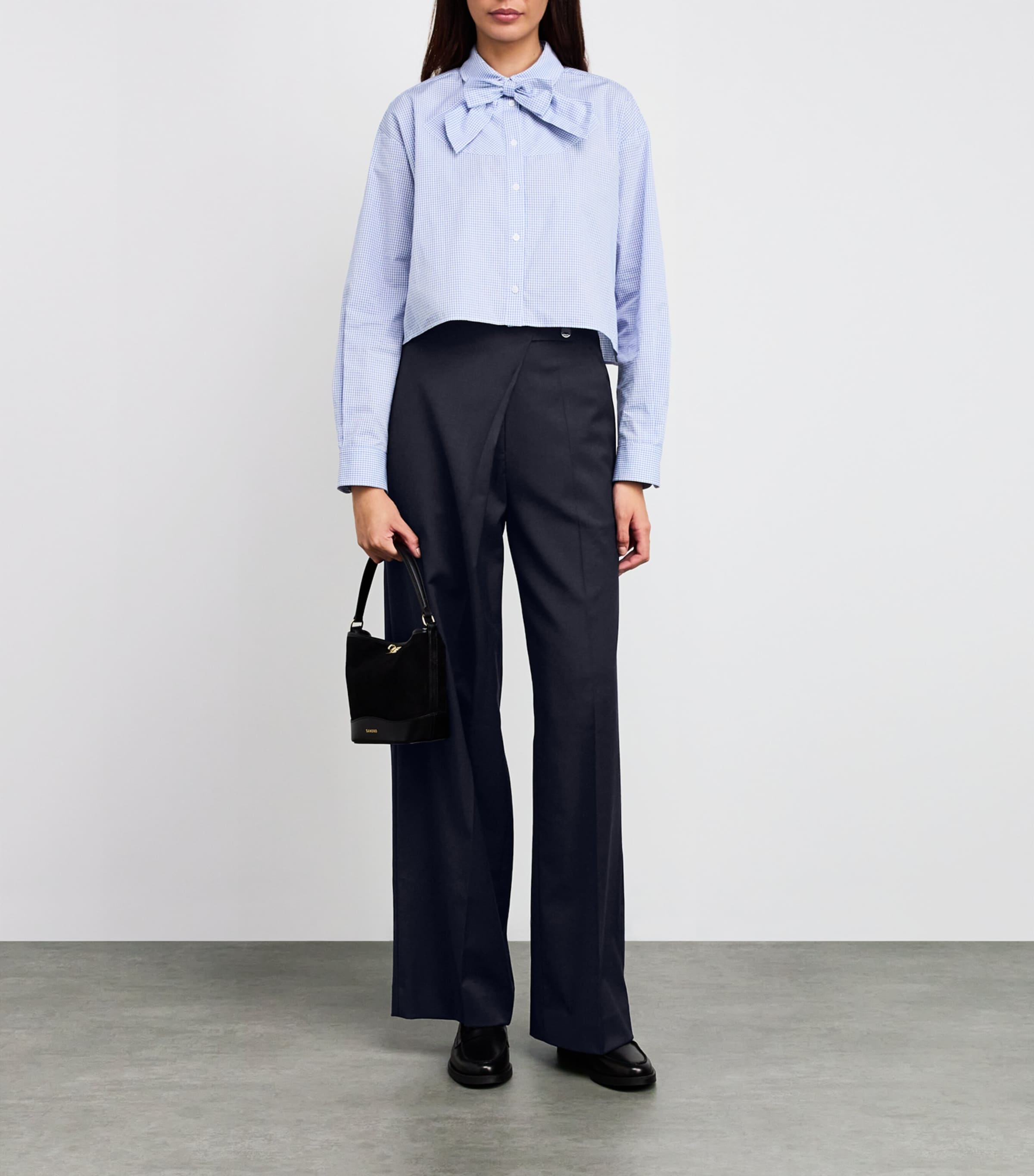 Asymmetric Wide-Leg Tailored Trousers NAVY BLUE Image 2