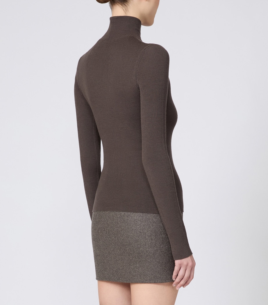 Max Mara Womens Virgin Wool High-Neck Sweater Mud Image 3