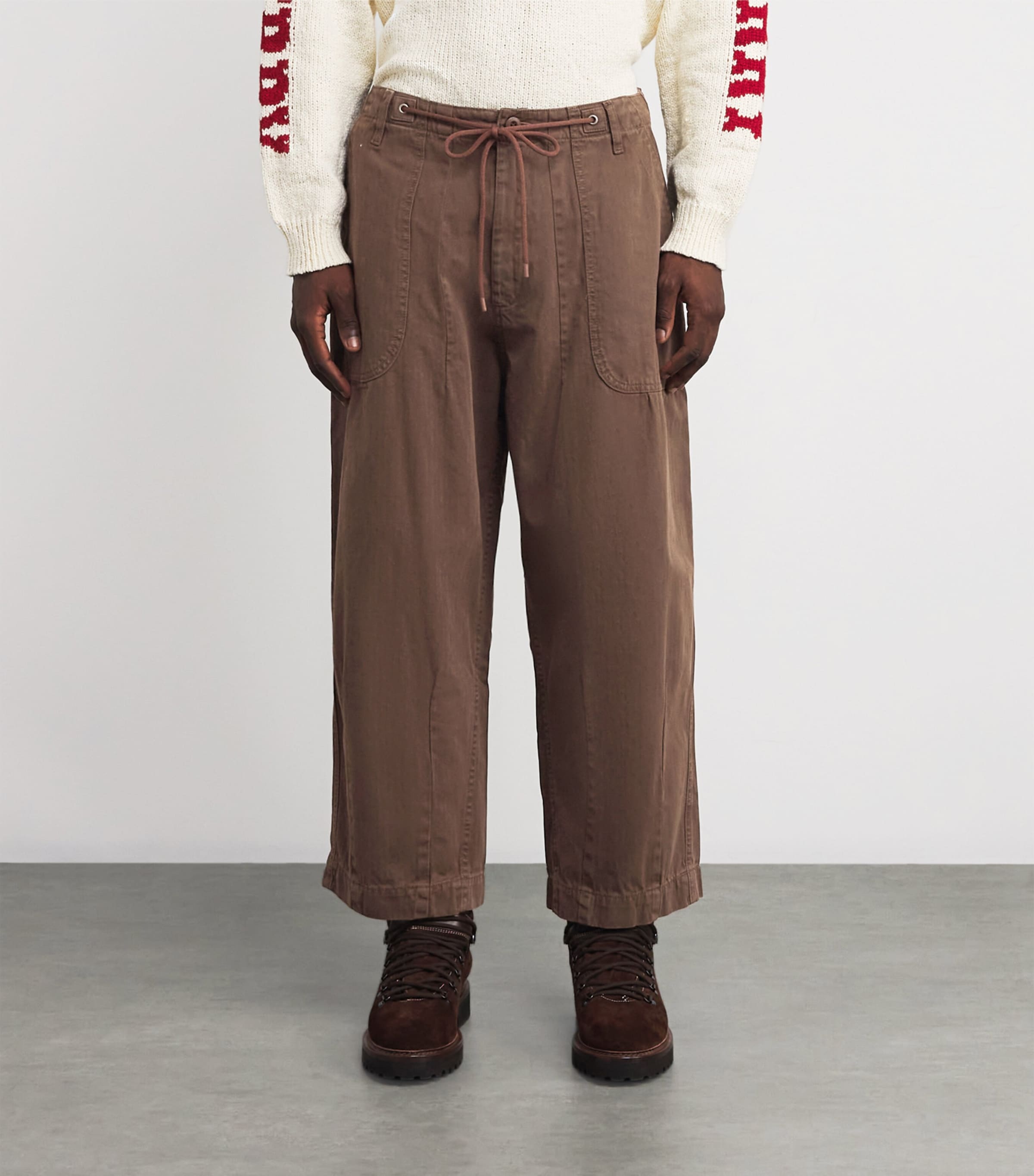 Cotton Herringbone Parachute Trousers BROWN Image 3