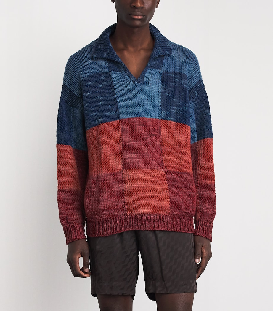 Kartik Research Mens Cotton Check Knitted Rugby Sweater Red/ Blue Image 4