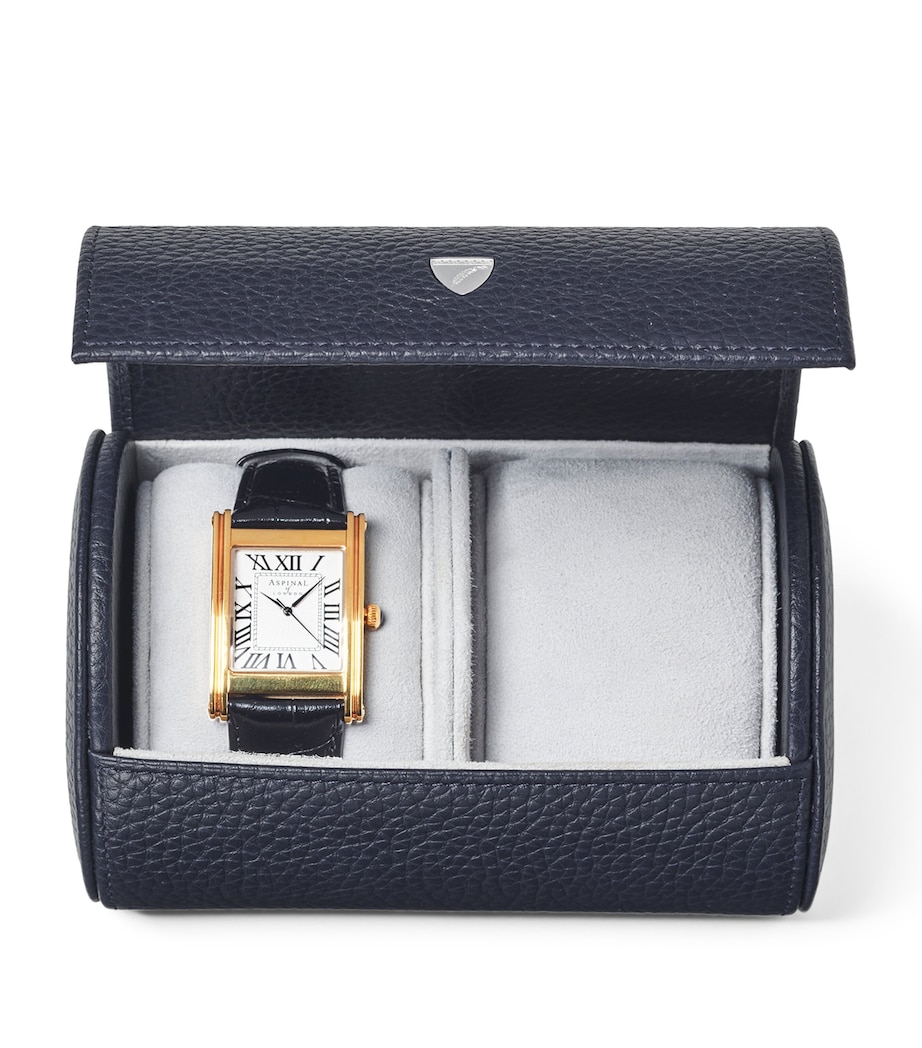 Aspinal Of London Grained Leather Double Watch Box Navy Image 2