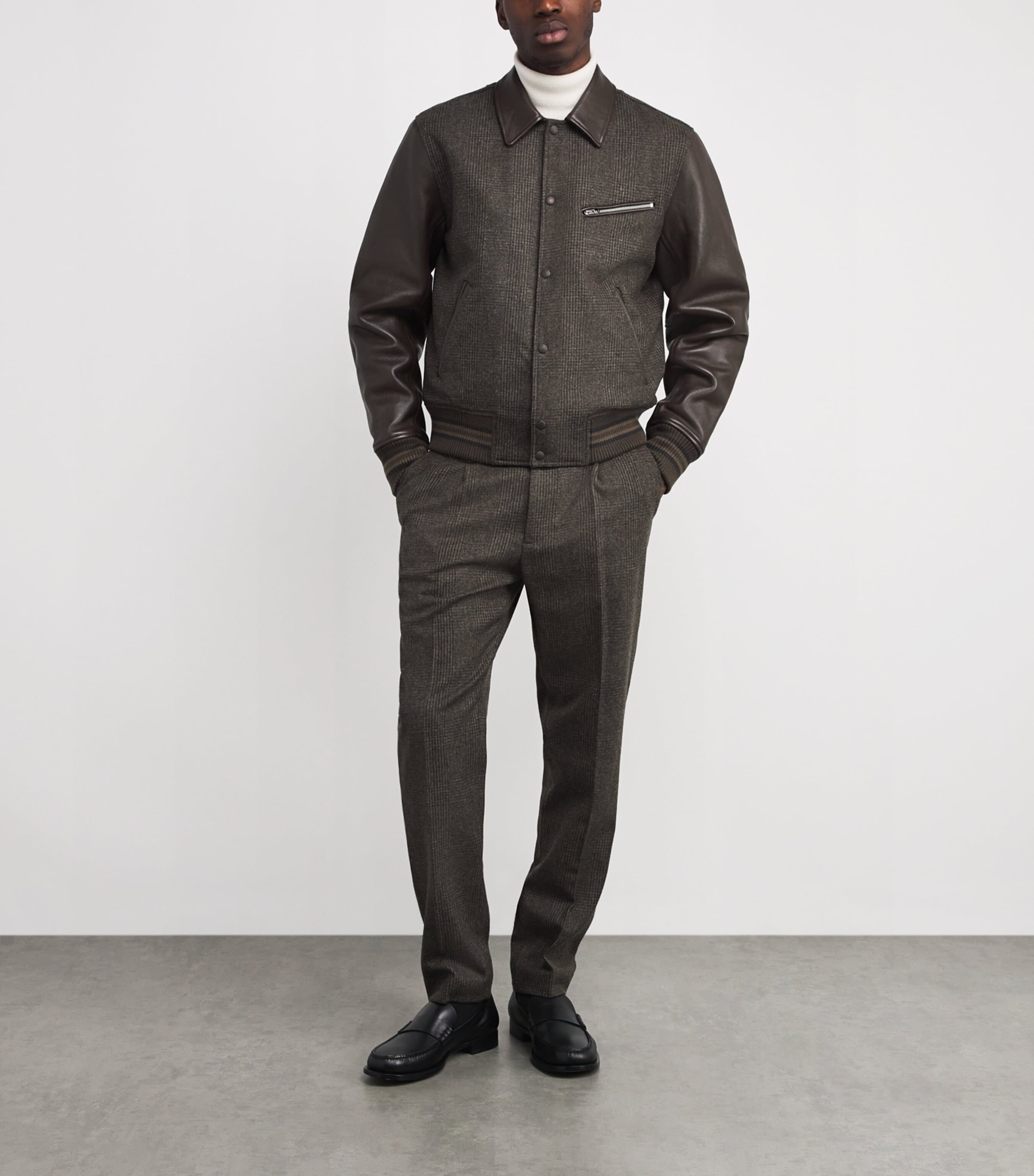 Wool Leather-Trim Bomber Jacket BROWN Image 2