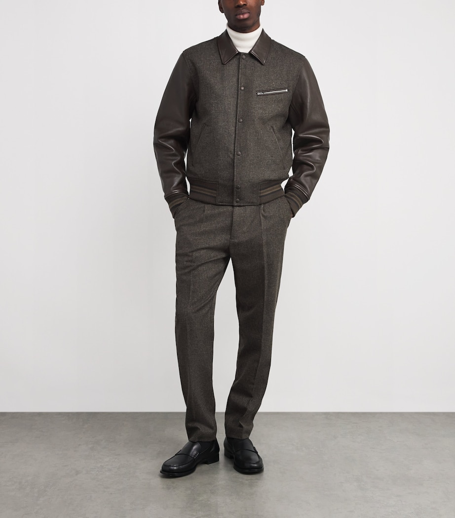 Wool Leather-Trim Bomber Jacket BROWN Image 2