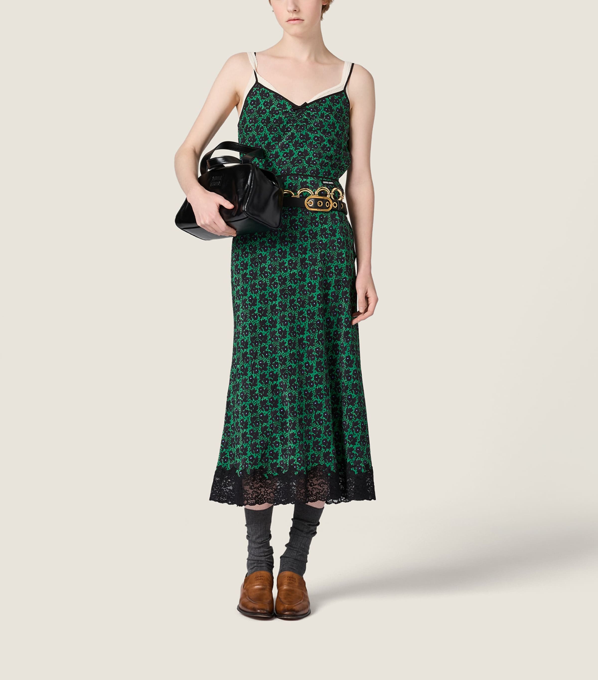 Miu Miu Womens Silk Crepe de Chine Midi Dress Green Image 2