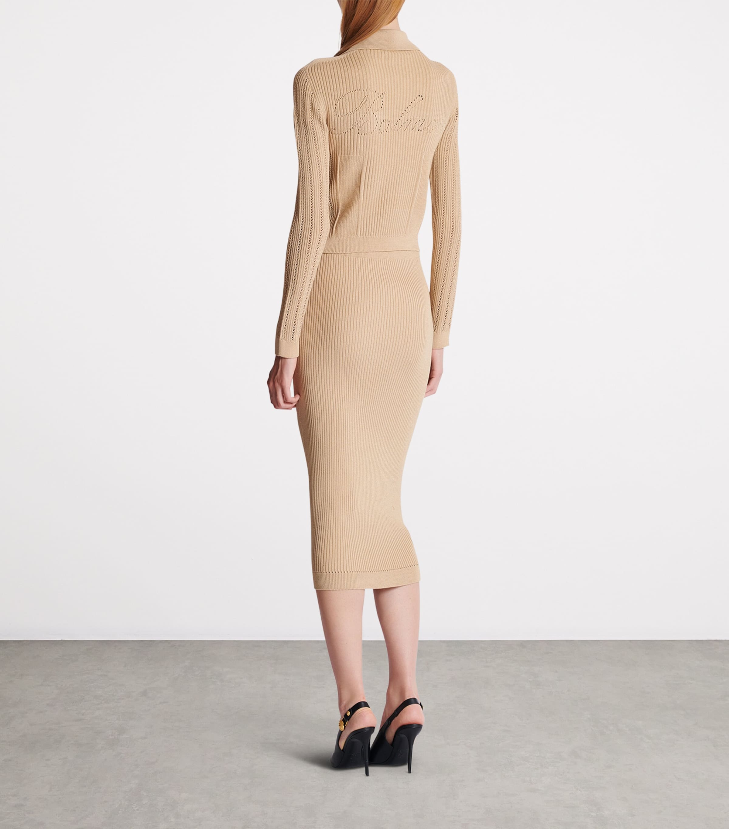 Cropped Rib-Knit Cardigan 0DC NUDE Image 3