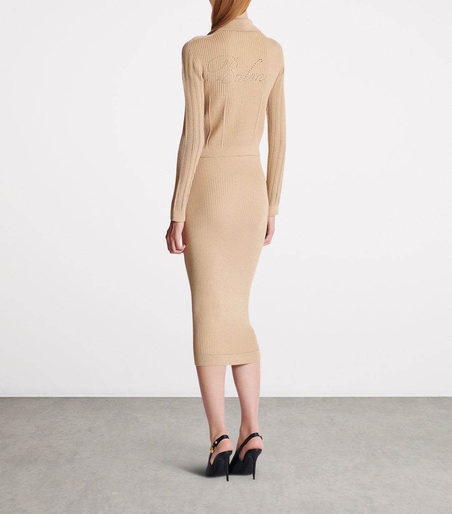 Cropped Rib-Knit Cardigan 0DC NUDE Image 3