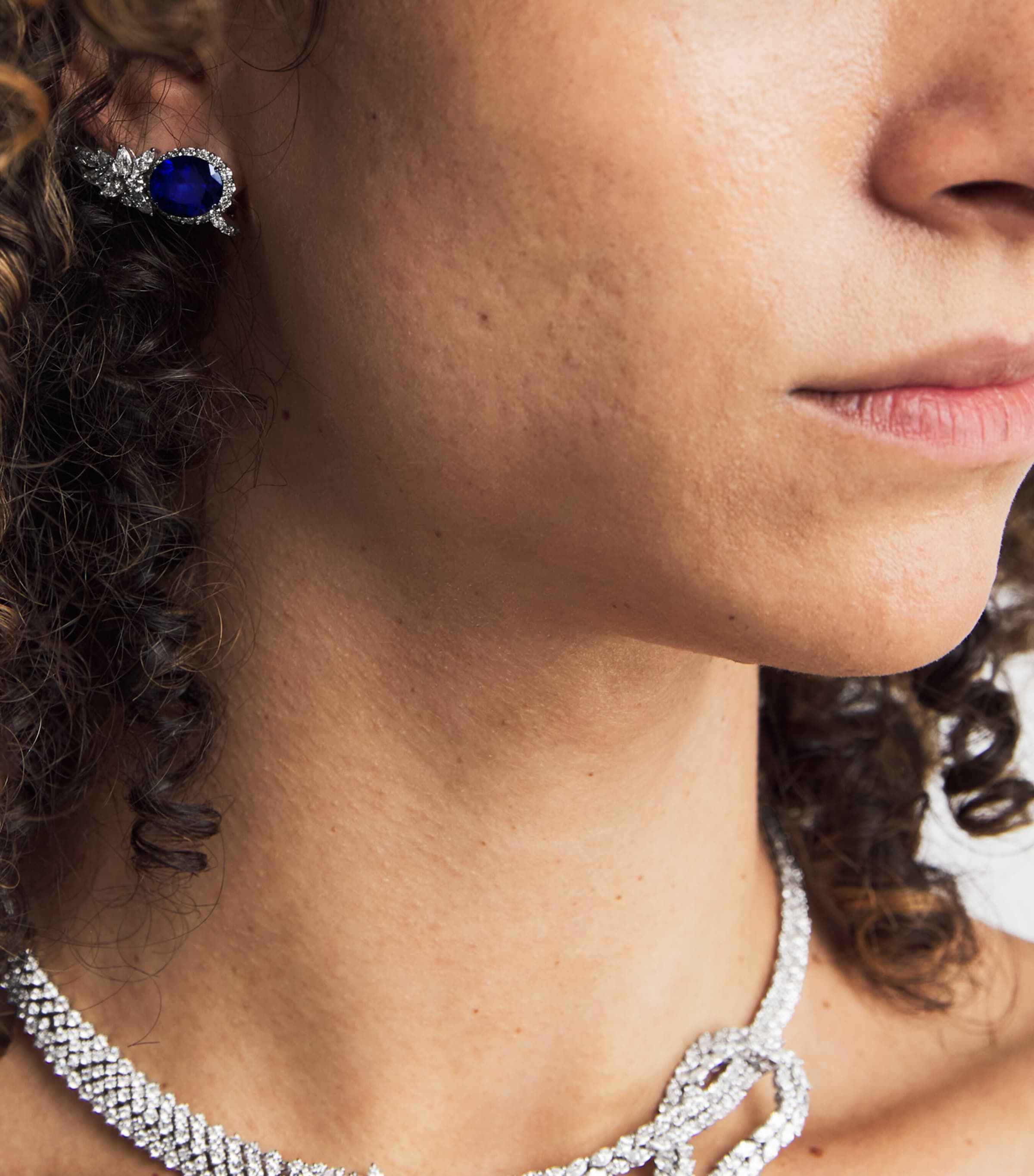 Yeprem White Gold, Diamond and Sapphire Reign Supreme Stud Earrings White Gold Image 2