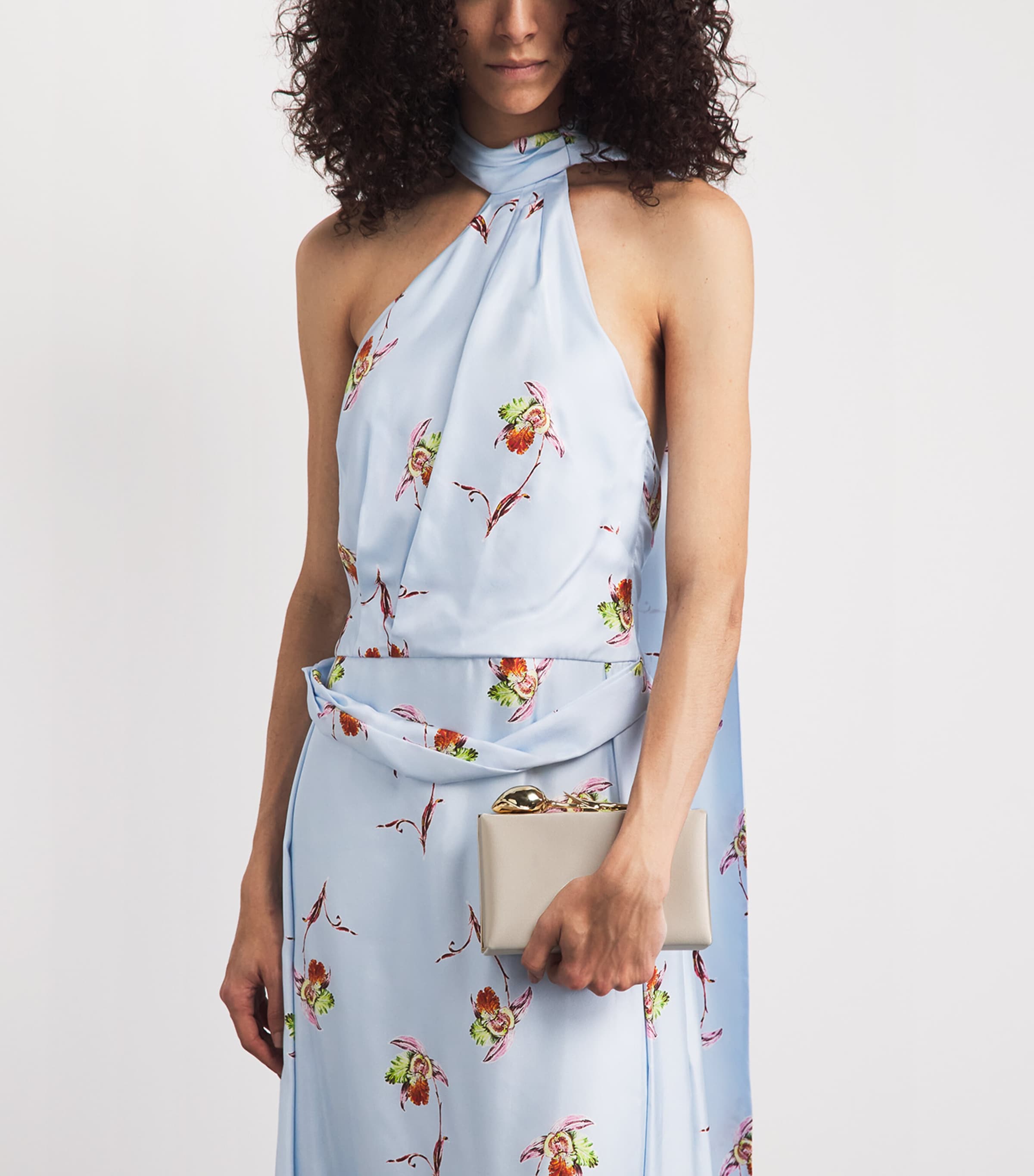 Erdem Satin Bloom Clutch Bag Champagne Image 2