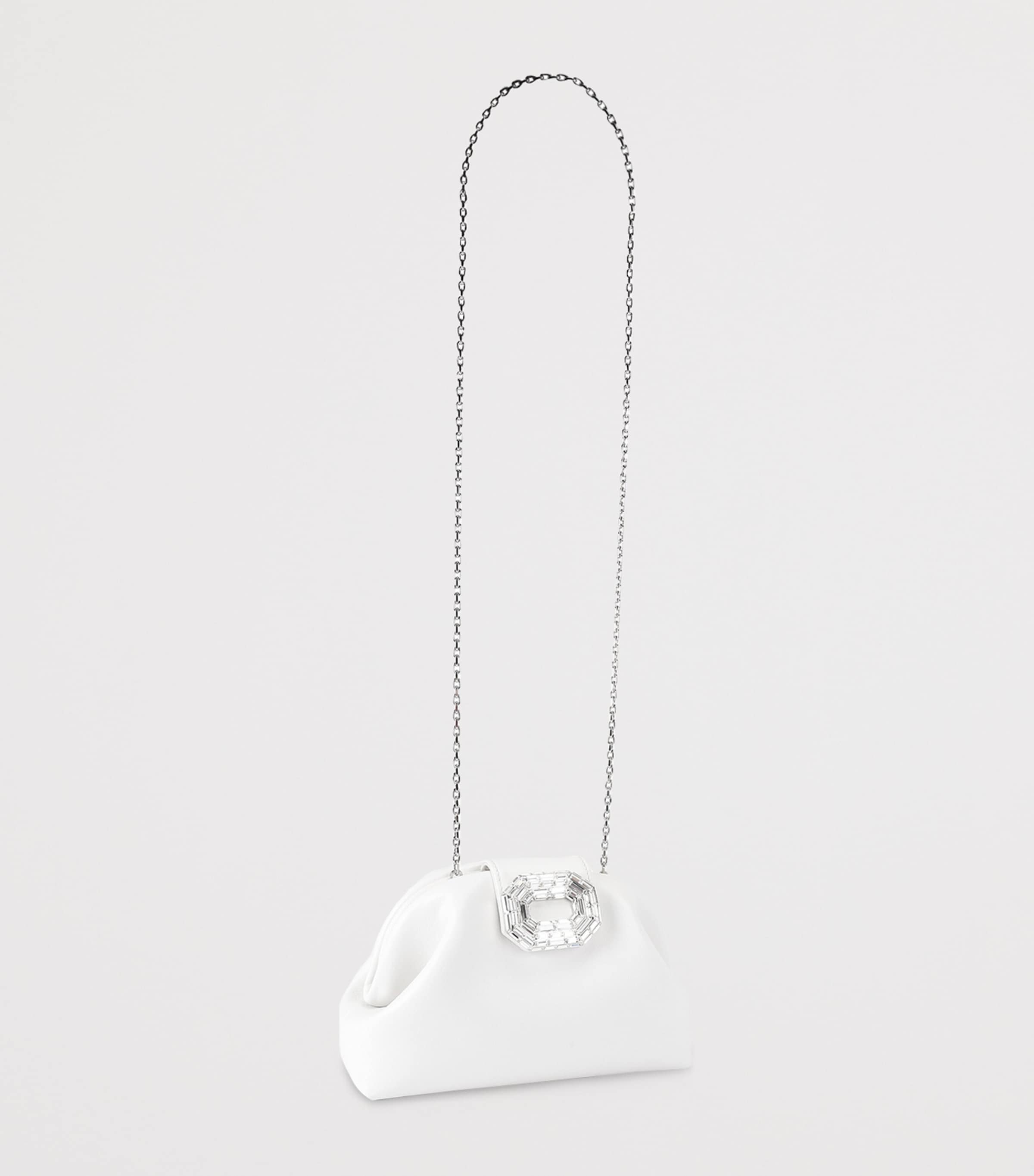 Amina Muaddi Leather Camelia Clutch Bag White Image 4