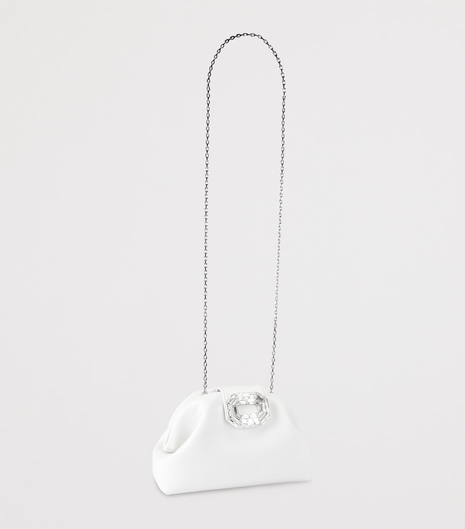 Amina Muaddi Leather Camelia Clutch Bag White Image 4