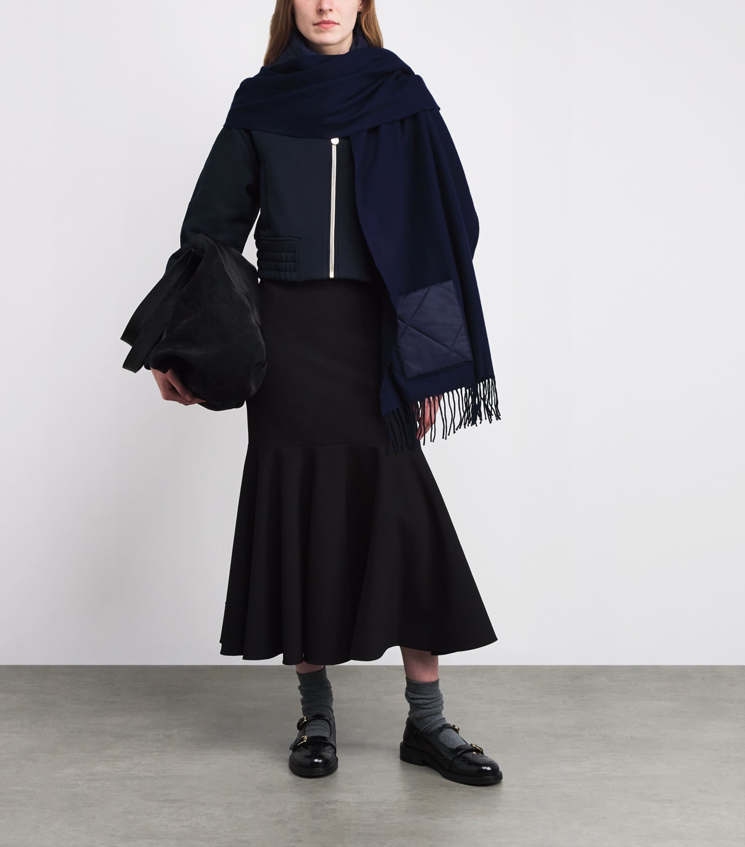 Wool Hooded Poncho NAVY Image 3