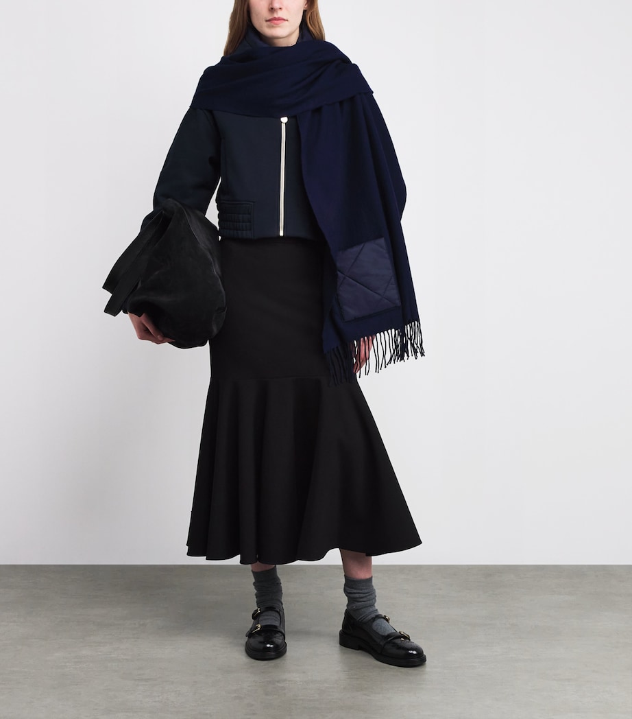 Wool Hooded Poncho NAVY Image 3