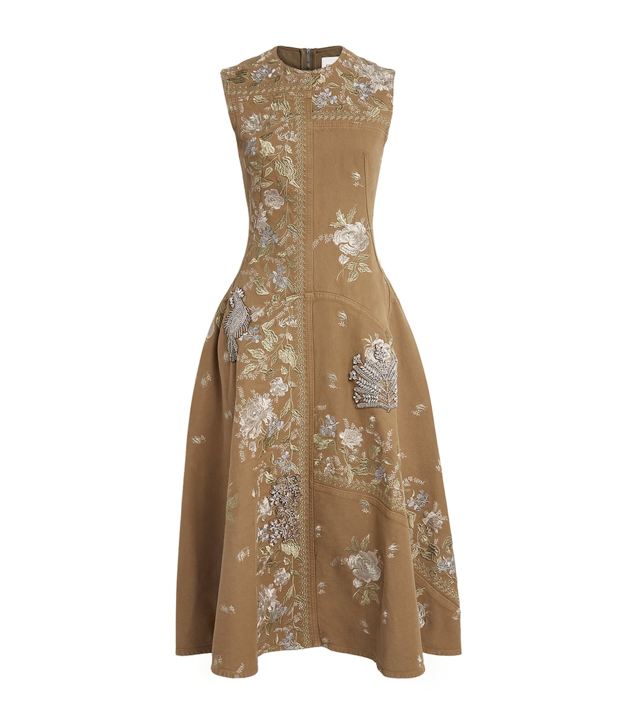 Erdem Womens Denim-Crystal Embroidered Midi Dress Cumin Image 1