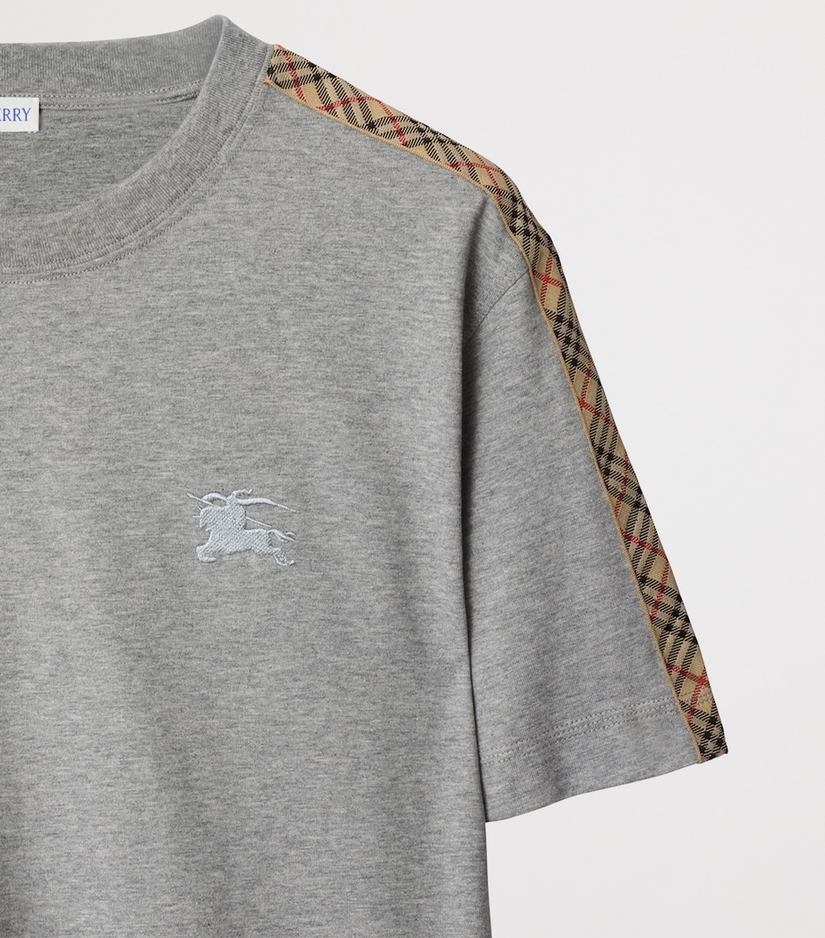 Cotton Check-Trim Slim T-Shirt PALE GREY MELANGE Image 4