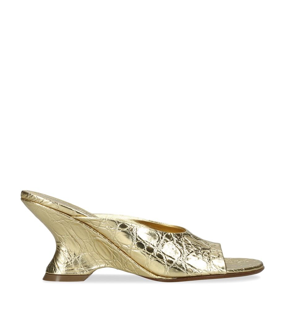 DRIES VAN NOTEN Embossed Metallic Leather Mules 75 Gold Image 1