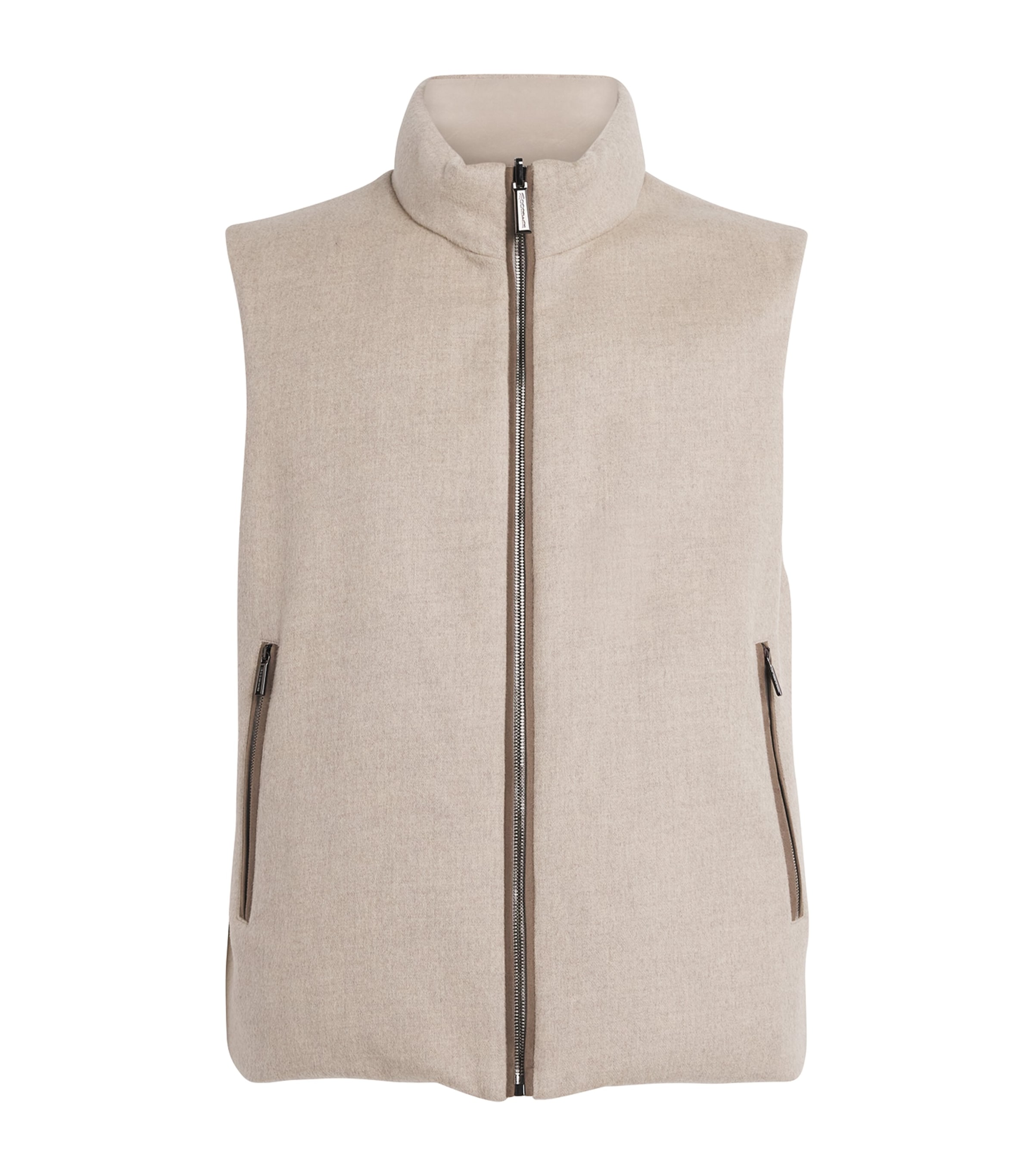 Moorer Mens Virgin Wool-Cashmere Reversible Falieri Gilet Stone Image 1