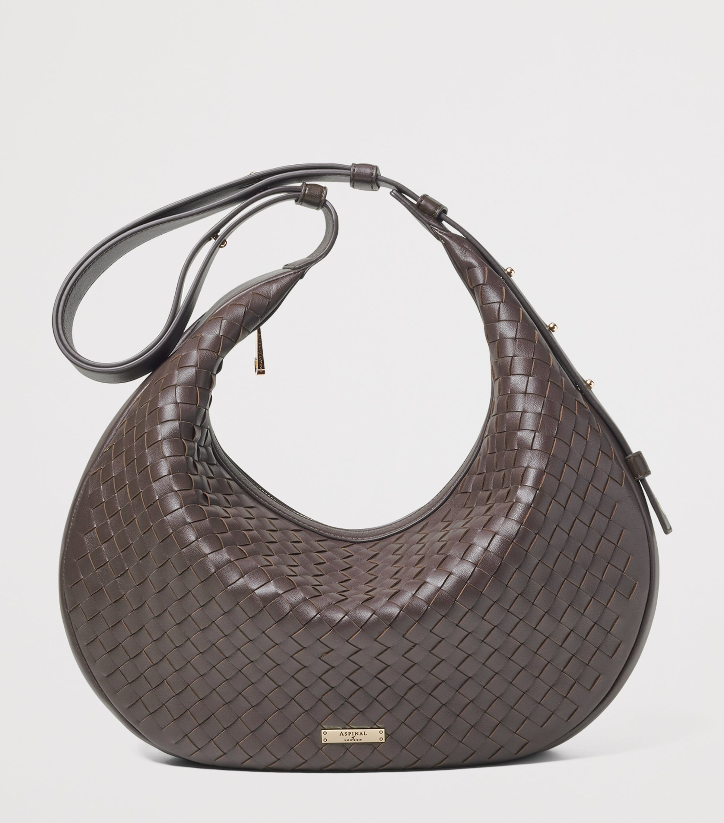 Aspinal Of London Leather Hudson Crescent Cross-Body Bag Chocolate Image 2