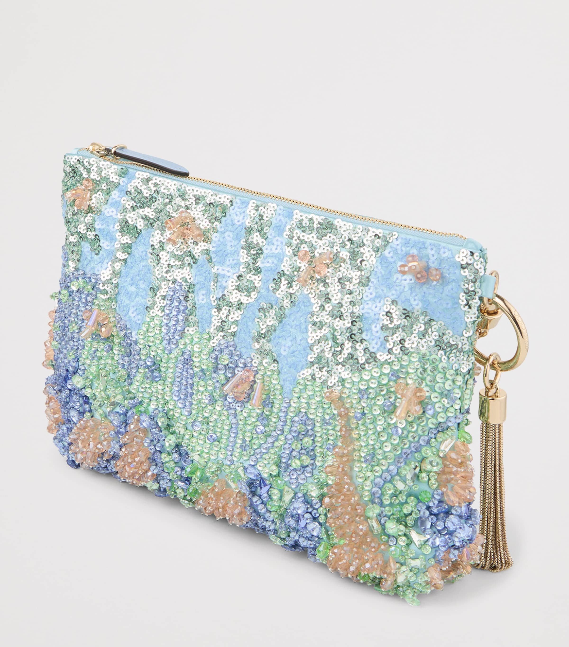Jimmy Choo Callie Satin Embellished Clutch Bag Blue Multi/light Gol Image 3