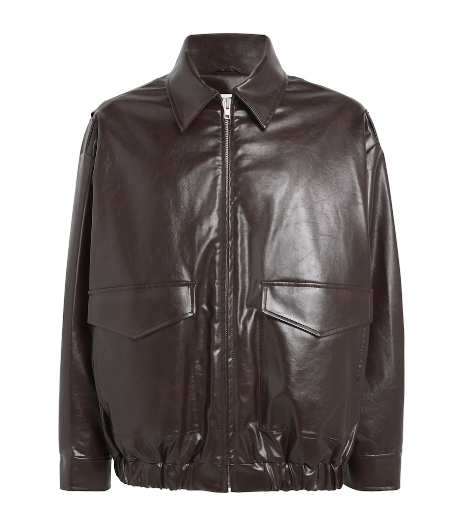 MM6 Maison Margiela Mens Faux Leather Bomber Jacket Burgundy Image 1