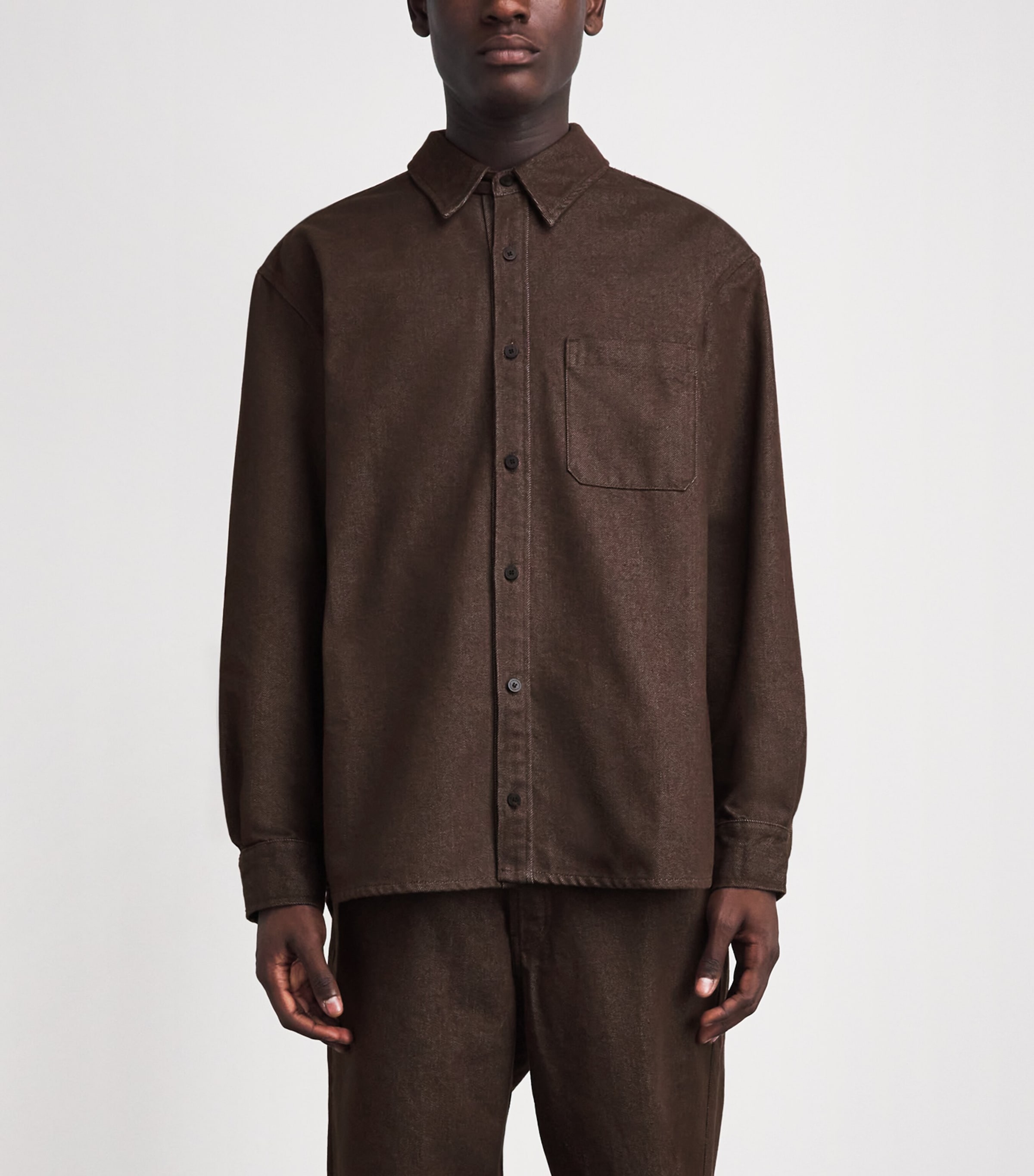 Le 17 Septembre Mens Denim Overshirt Brown Image 4
