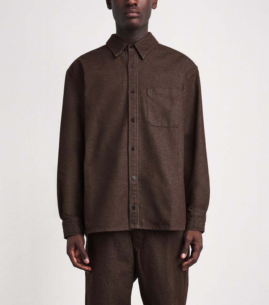 Le 17 Septembre Mens Denim Overshirt Brown Image 4