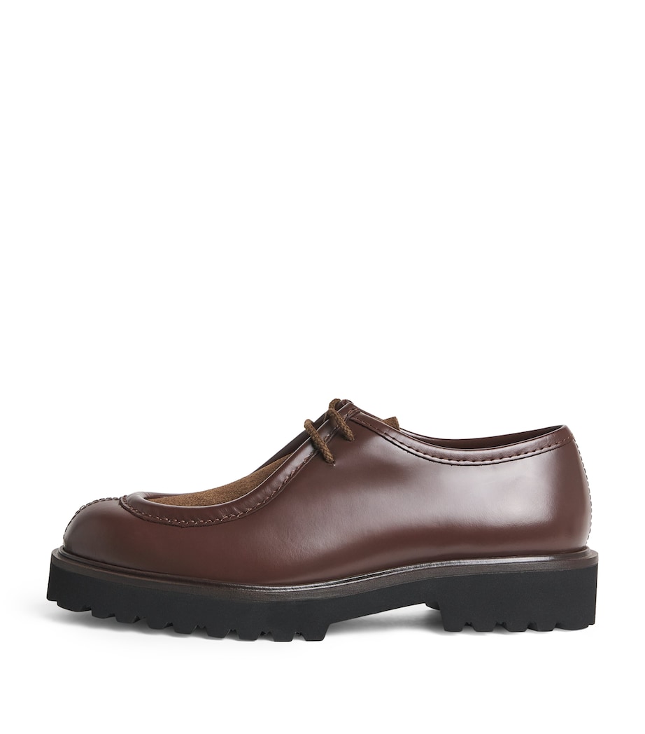 Leather Suede-Vamp Boat Shoes COFFEE Image 1
