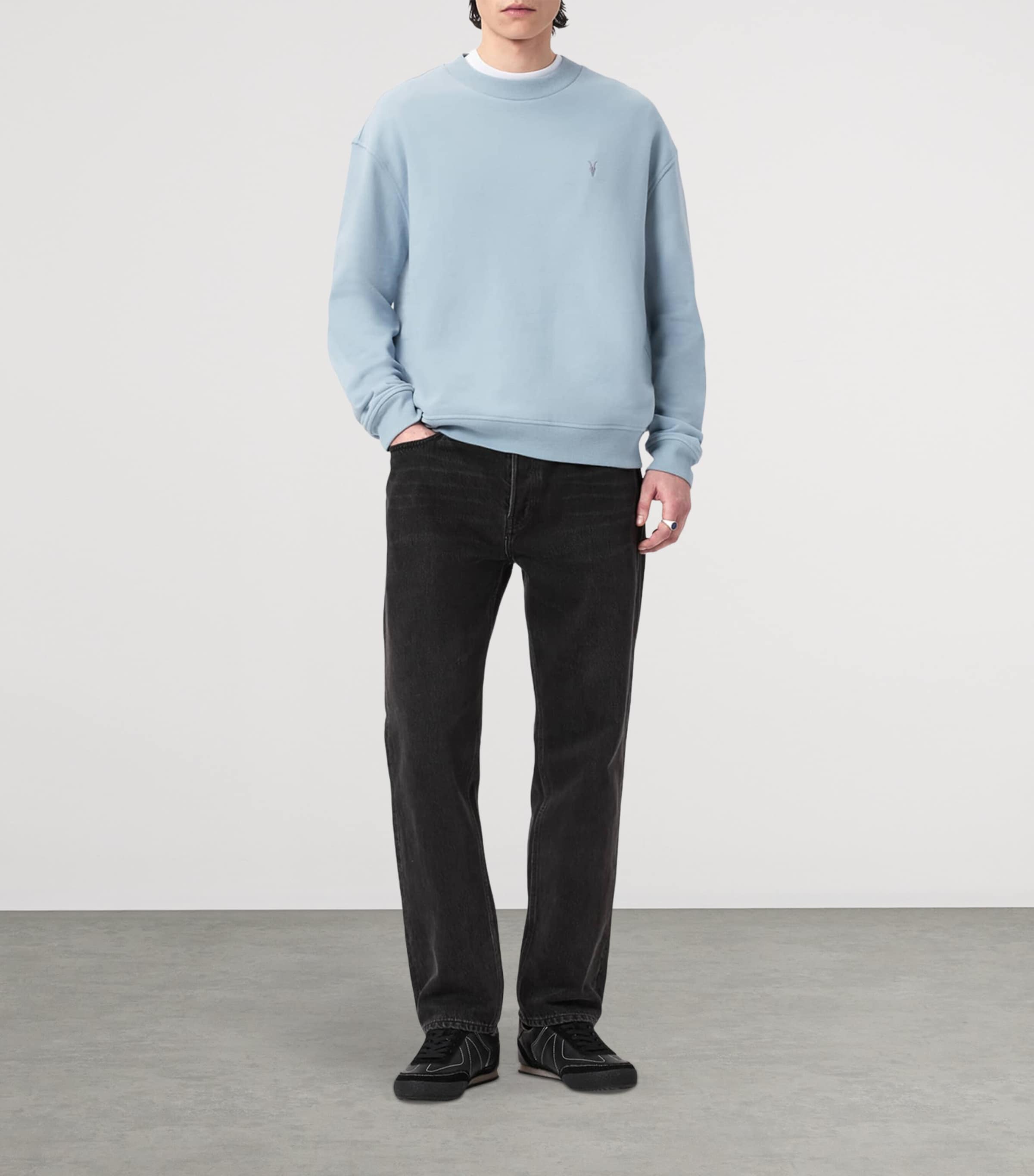 AllSaints Mens Organic Cotton Asher Sweatshirt Misty Blue Image 2