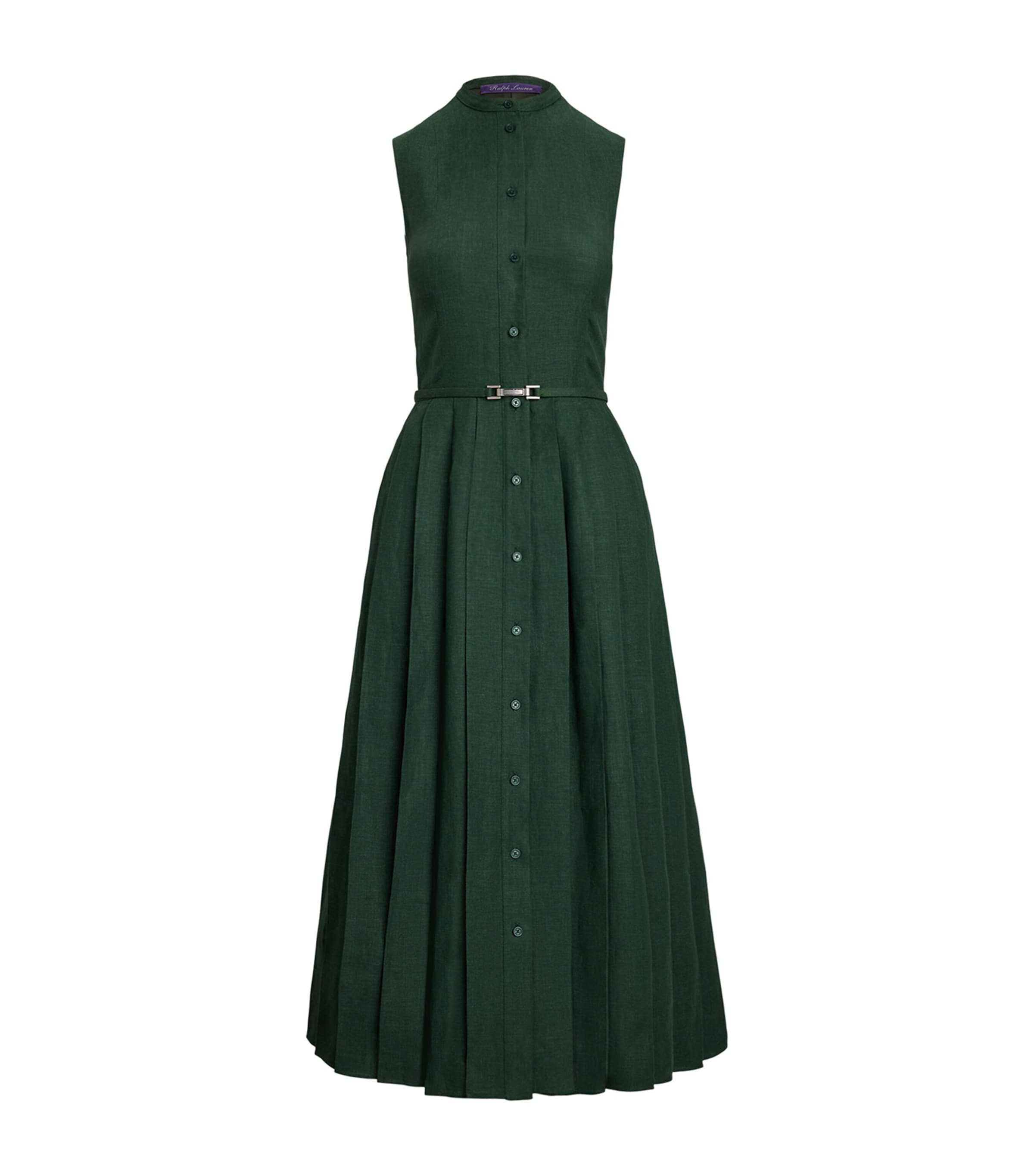 Linen Sleeveless Midi Dress DARK RACING GREEN Image 1