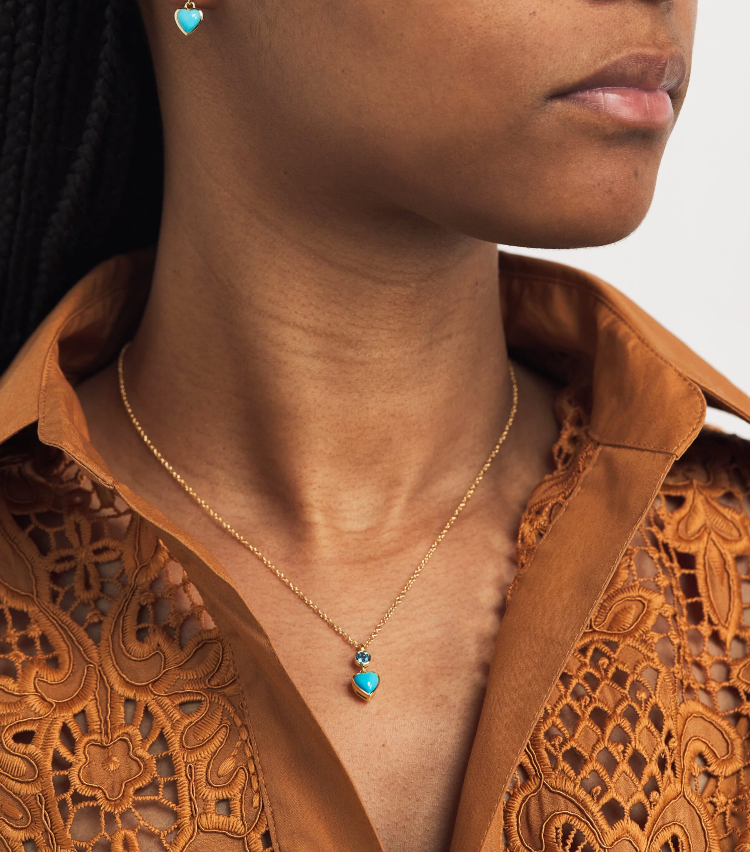 Yellow Gold and Topaz Blue Heart Necklace YELLOW GOLD Image 4