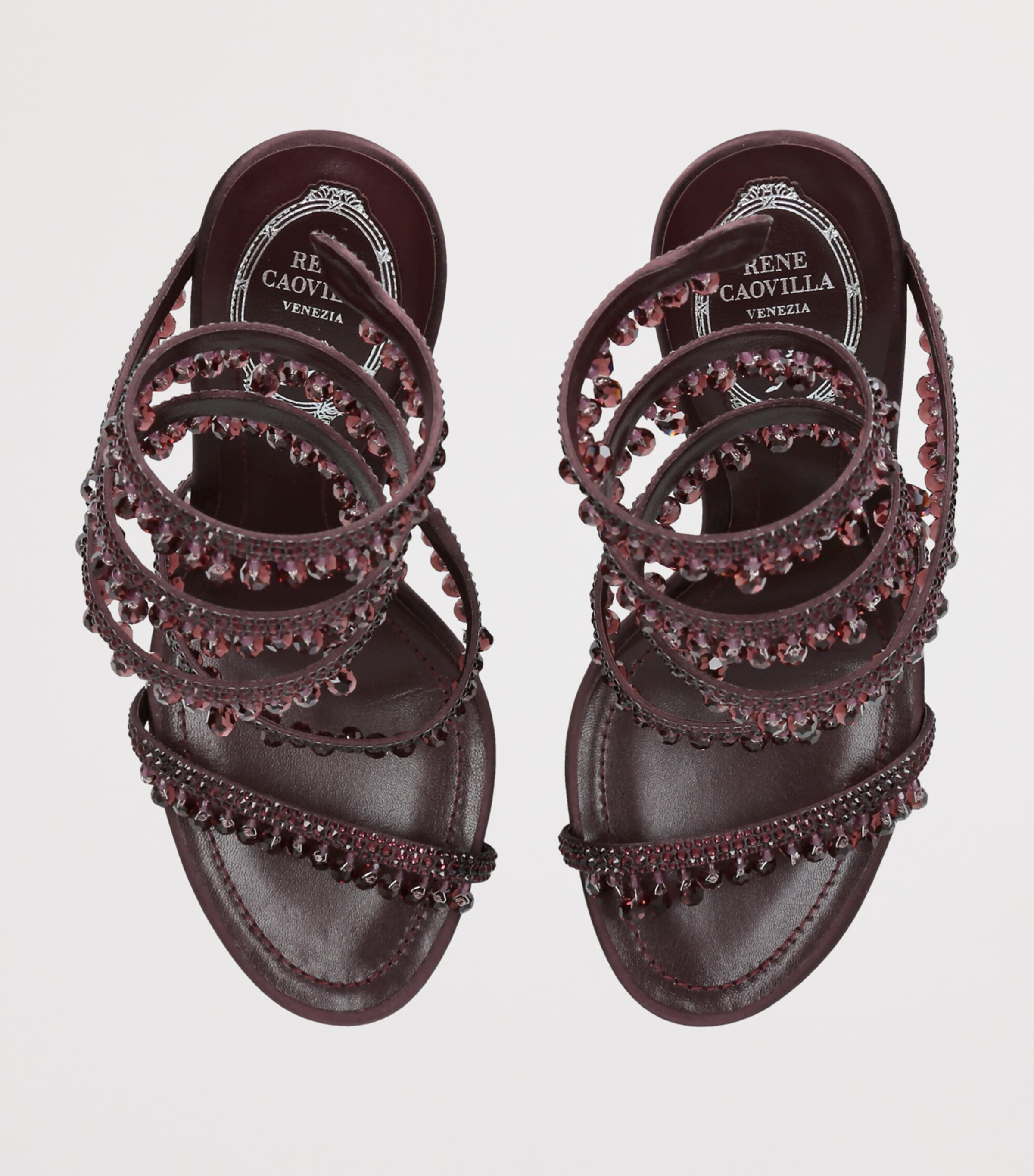 René Caovilla Jewelled Leather Chandelier Sandals 105 Wine Comb Image 3
