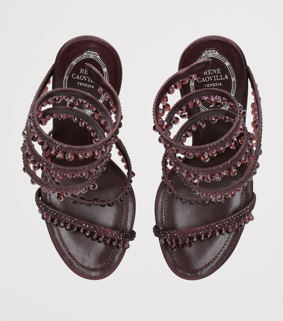 René Caovilla Jewelled Leather Chandelier Sandals 105 Wine Comb Image 3