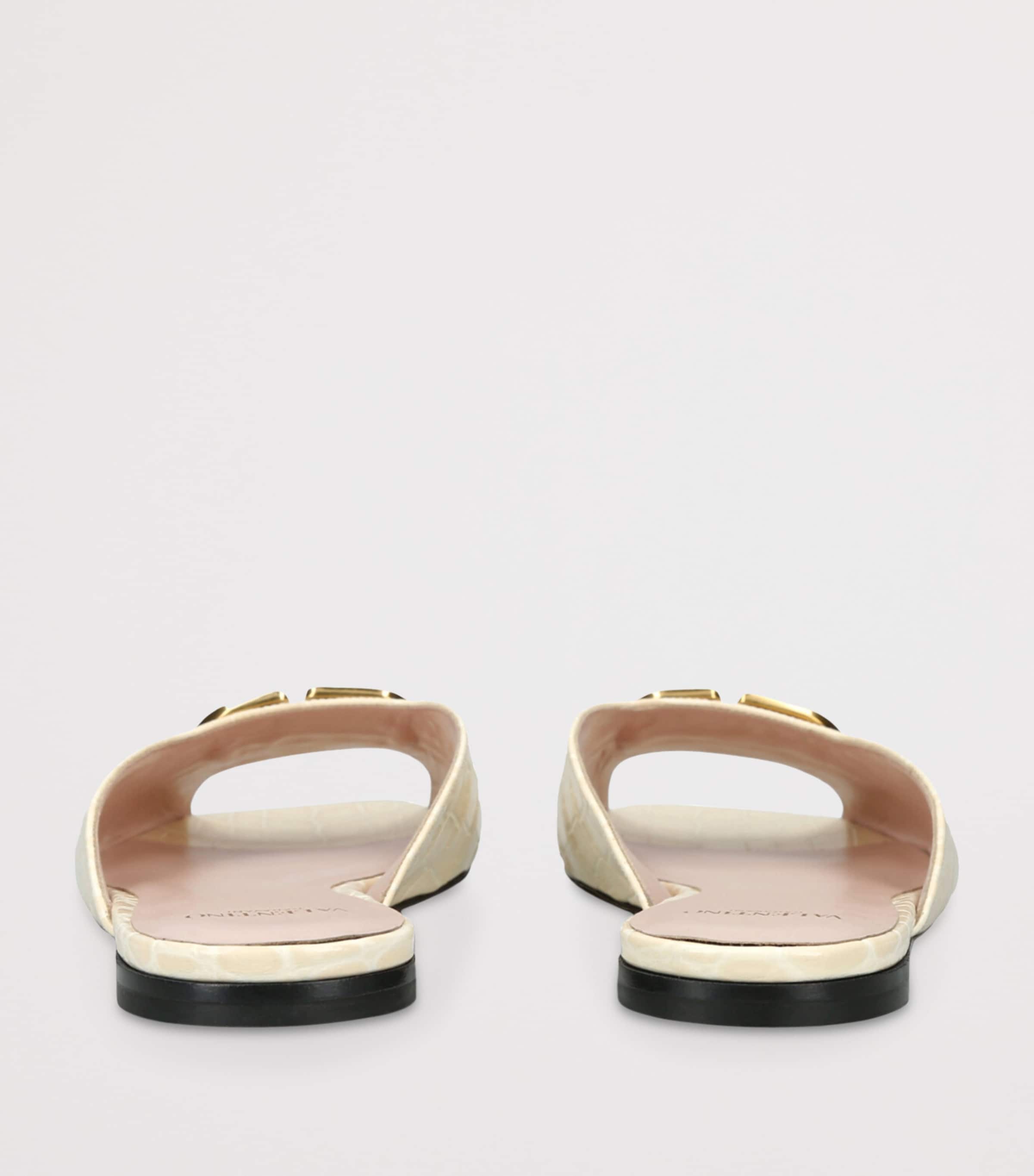 Valentino Garavani Croc-Embossed Leather VLOGO Slides Cream Image 2