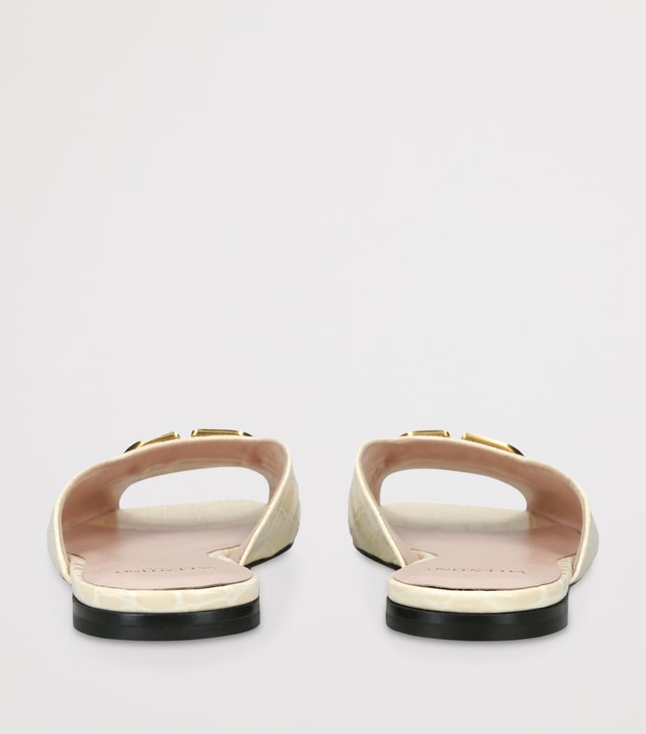 Valentino Garavani Croc-Embossed Leather VLOGO Slides Cream Image 2