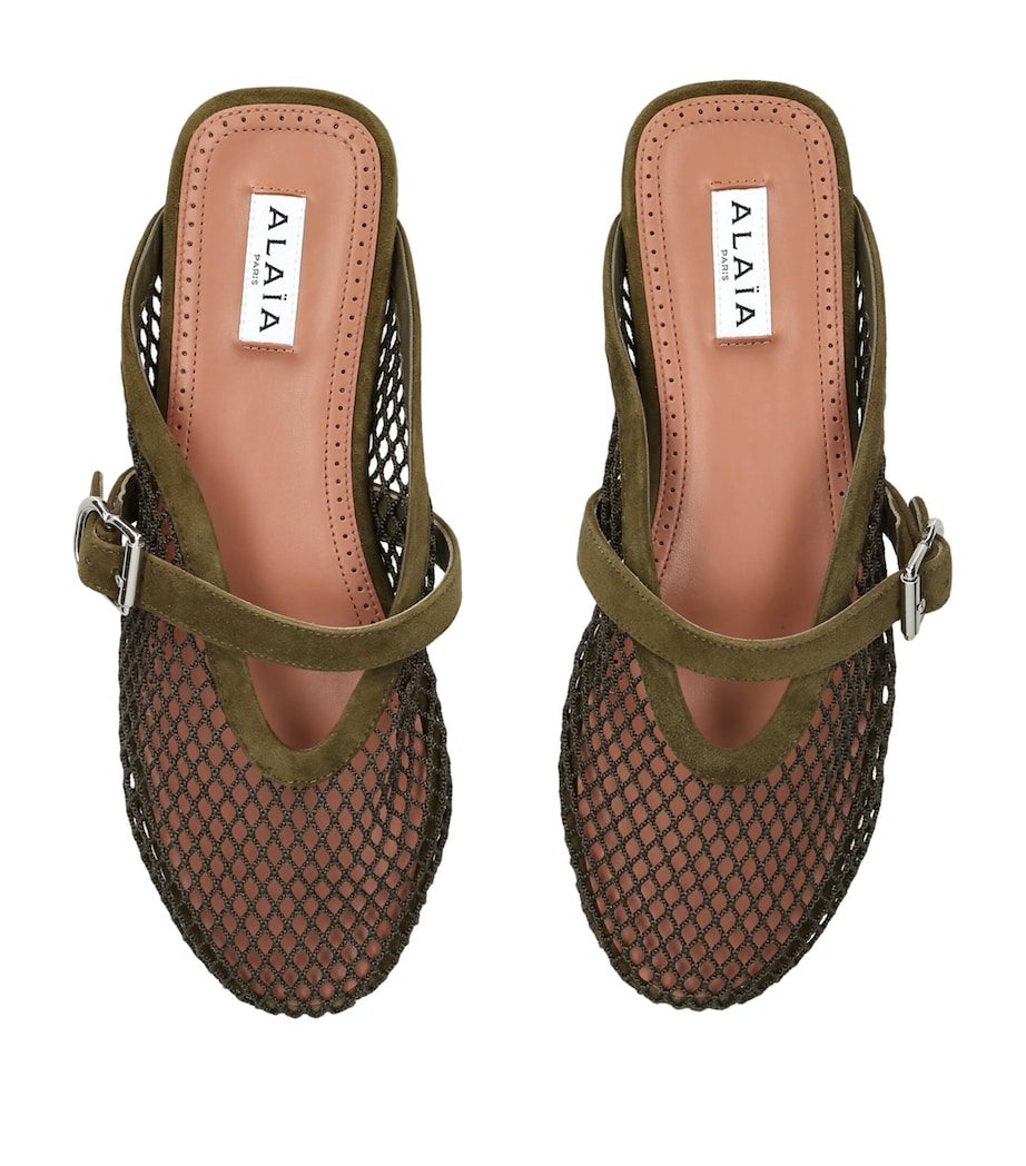 Alaïa Suede Fishnet Mules Khaki Image 4