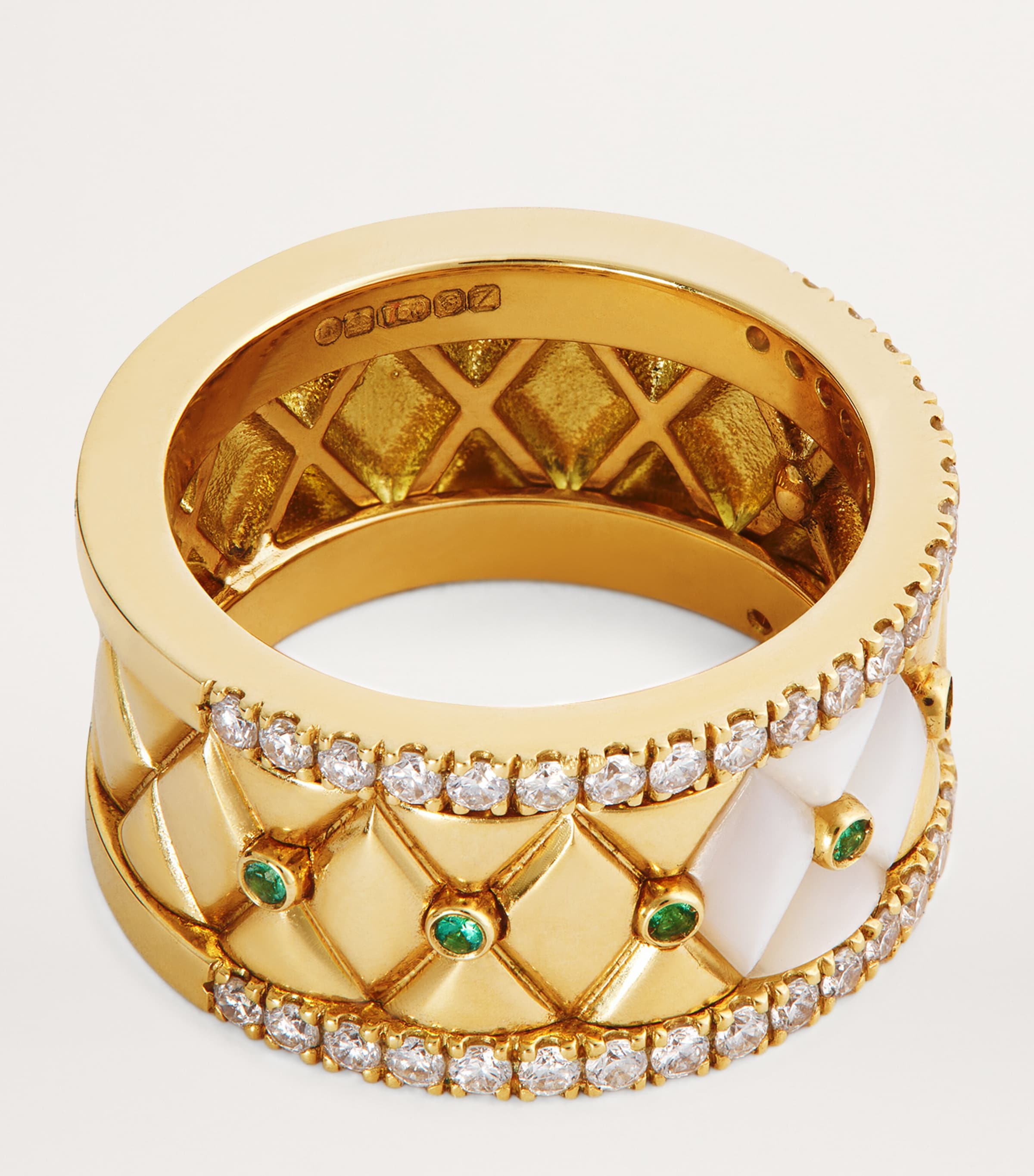 Small Yellow Gold, Diamond, Emerald and Pearl Bond Street Ring (Size 48) YELLOW GOLD Image 4