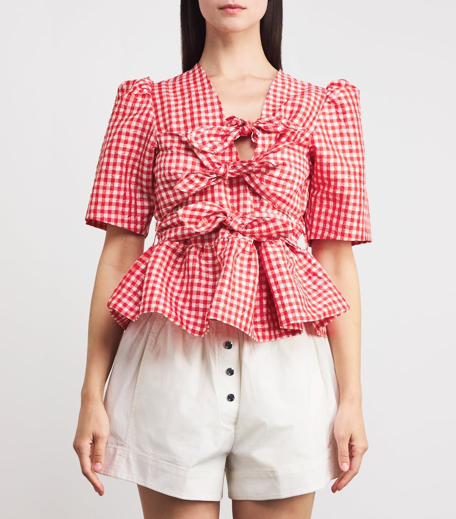 Taffeta Check Bow-Tie Blouse 847 RED ALERT Image 3