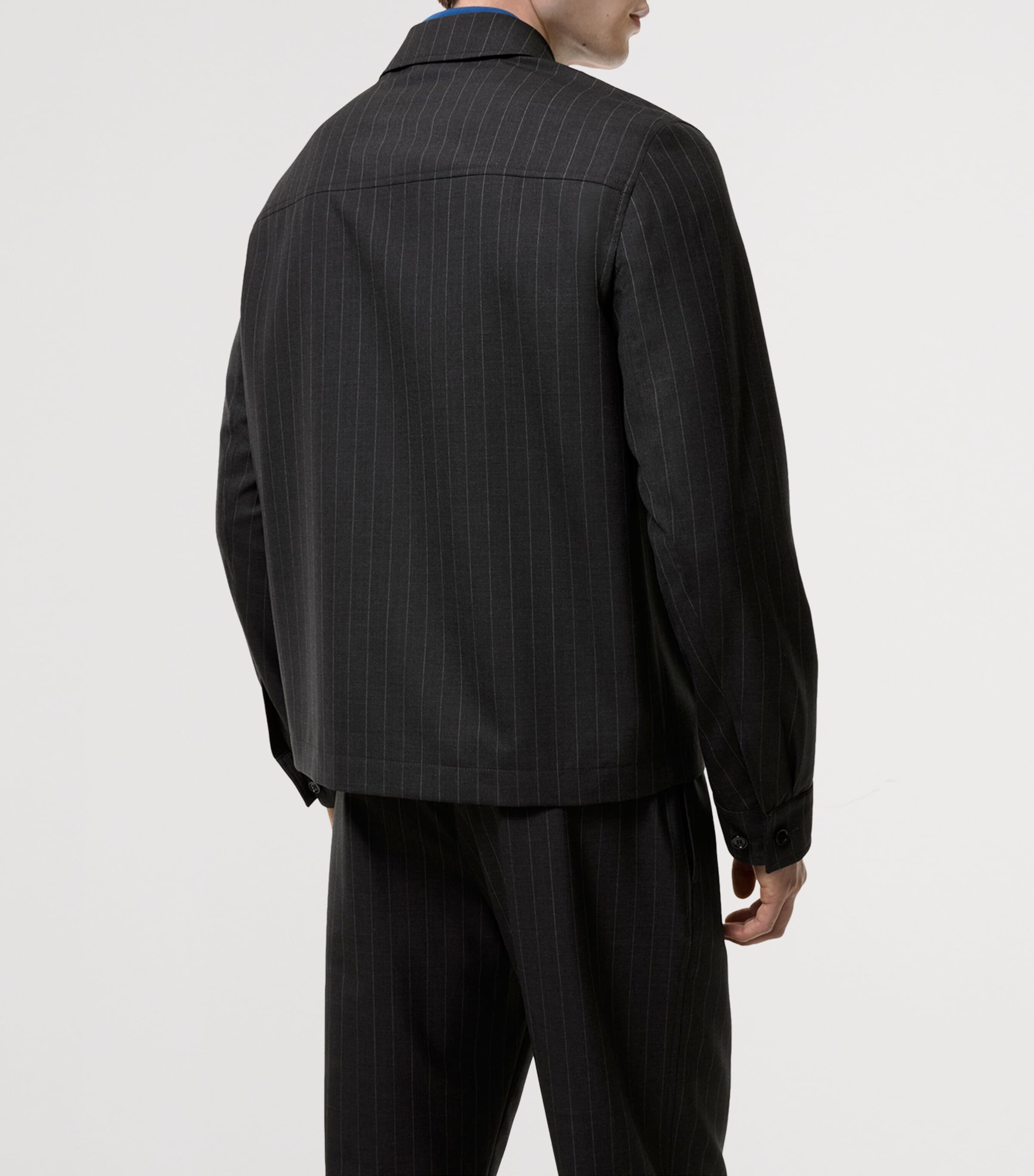 Burberry Mens Wool Pinstripe Bloomsbury Harrington Jacket Iron Grey Stripe Image 3