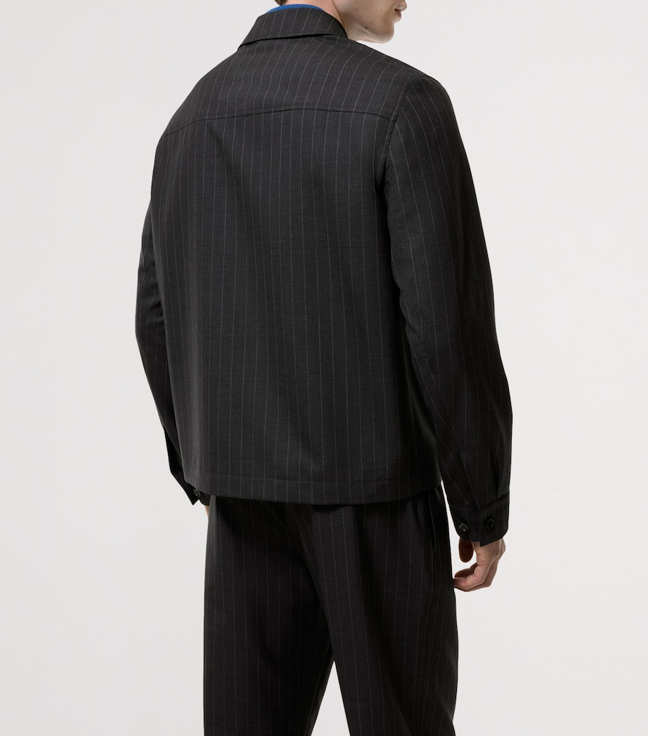 Burberry Mens Wool Pinstripe Bloomsbury Harrington Jacket Iron Grey Stripe Image 3