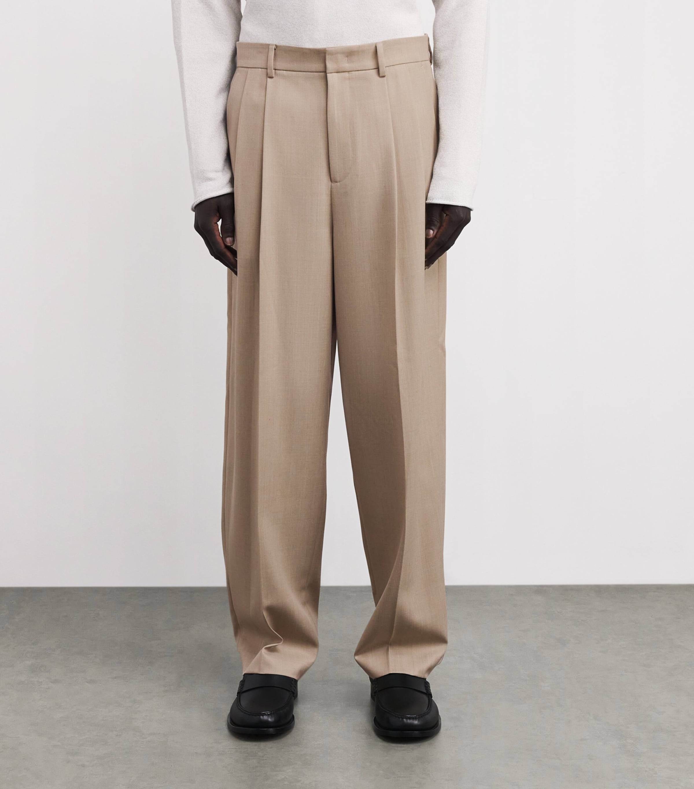Wool-Blend Pleated Straight Trousers BEIGE Image 3