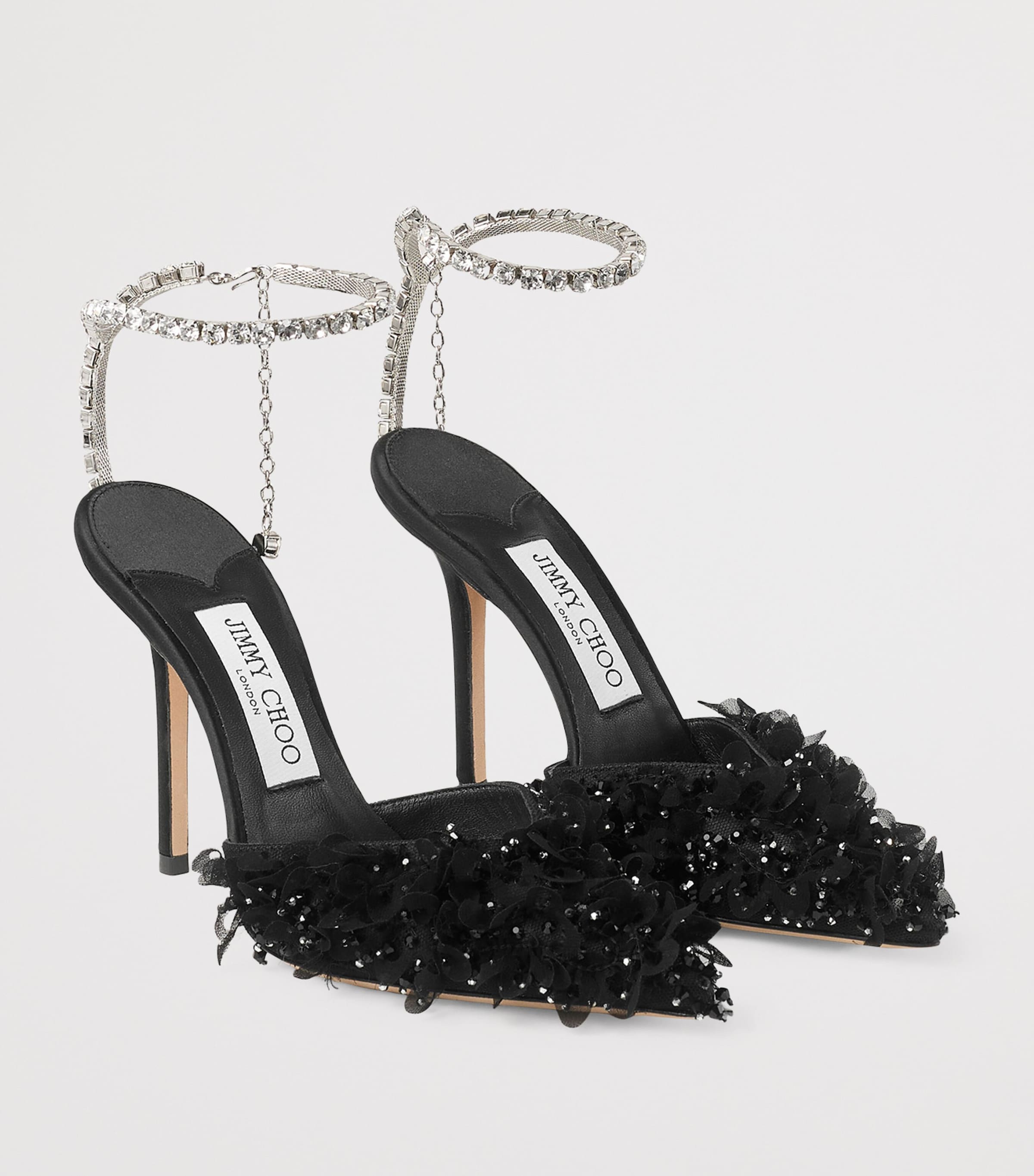 Saeda 100 Satin Embellished Heeled Sandals BLACK/CRYSTAL Image 2