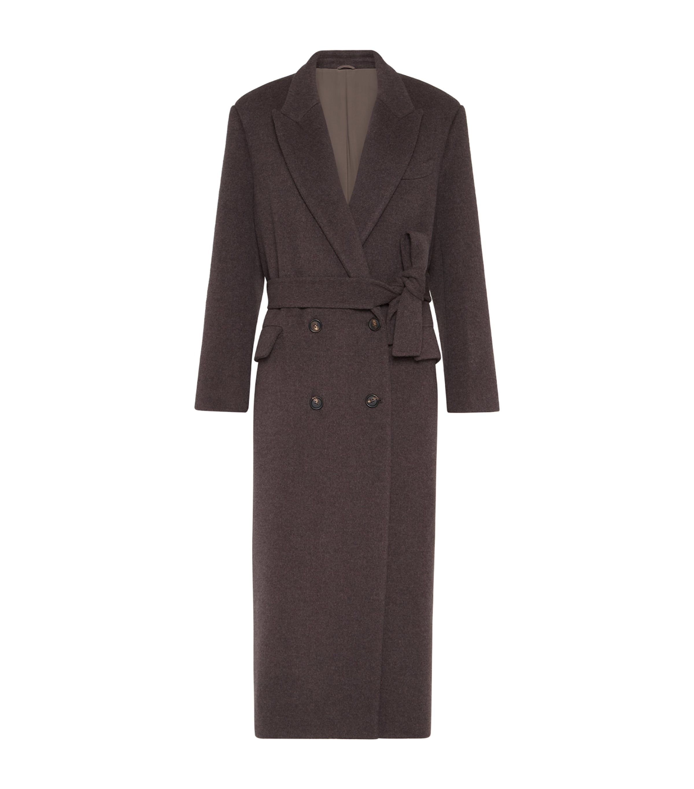 Brunello Cucinelli Virgin Wool-cashmere Belted Trench Coat In Brown