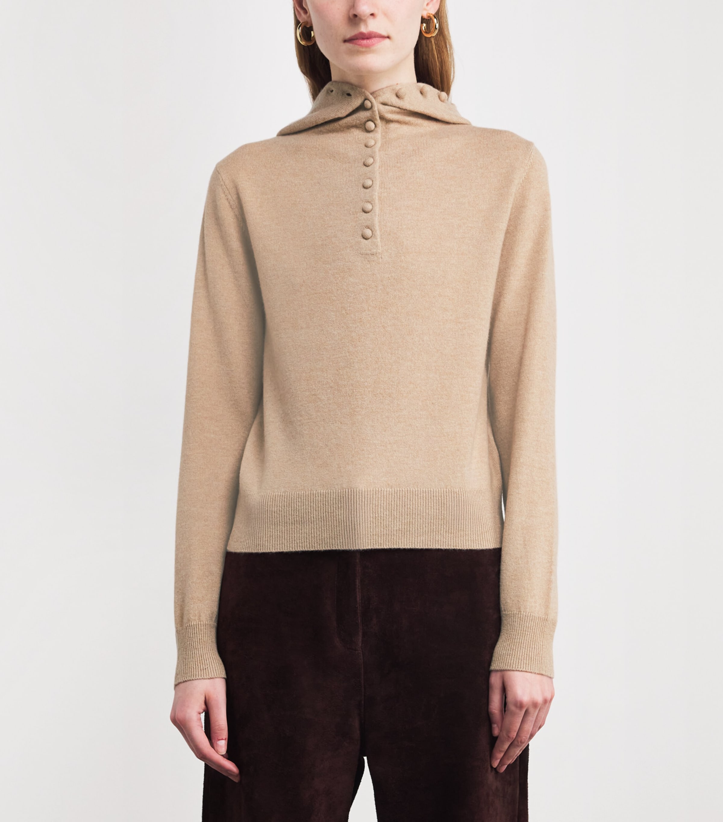 Wool-Cashmere Knitted Hoodie CAMEL Image 3