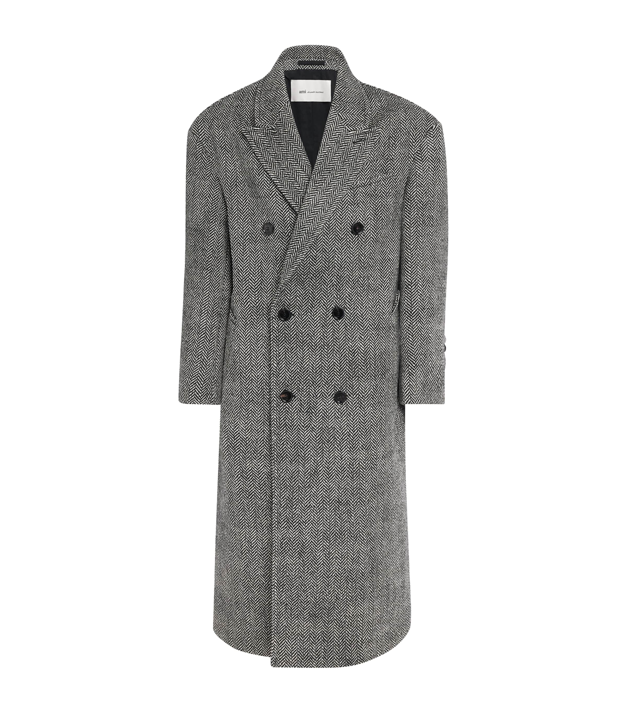 AMI Paris Mens Wool Double-Breasted Overcoat Noir/ivoire Image 1