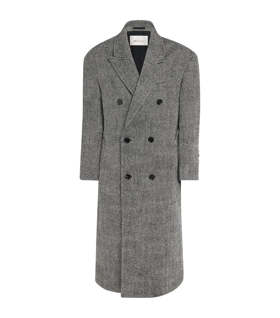 AMI Paris Mens Wool Double-Breasted Overcoat Noir/ivoire Image 1