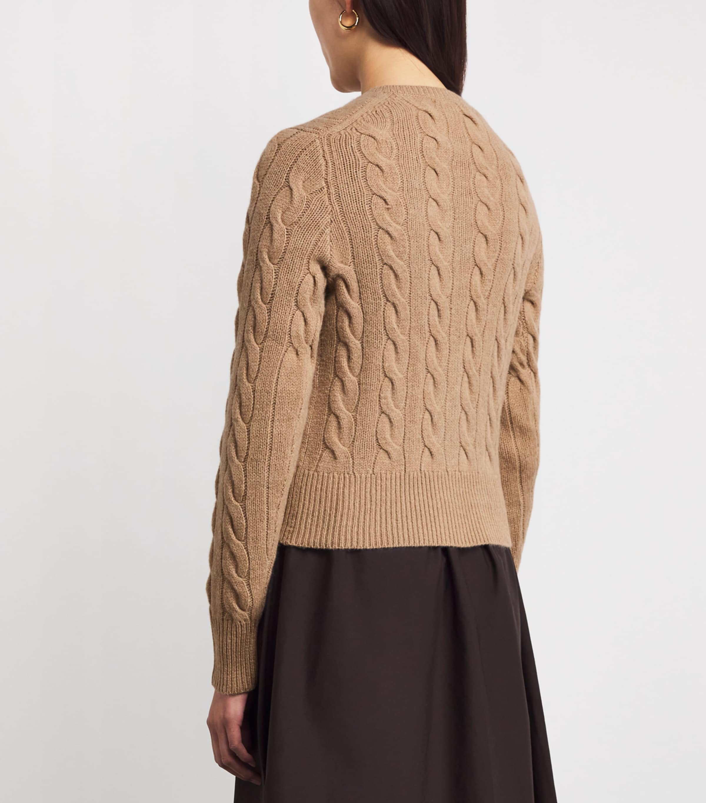 Polo Ralph Lauren Womens Wool-Cashmere Cable-Knit Cardigan Collectn Camel Mlnge Image 4